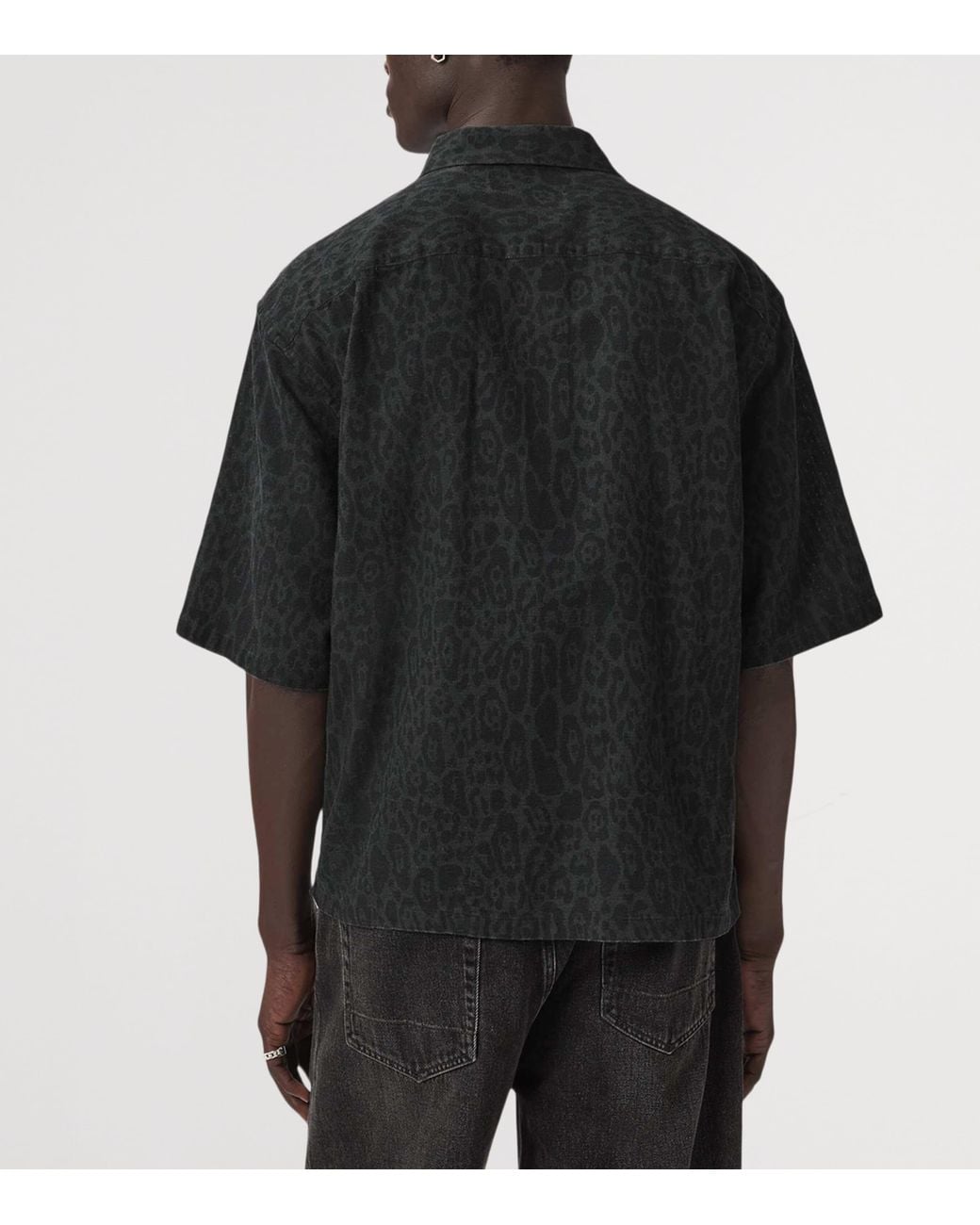 AllSaints Black Organic Cotton-Linen Leopardo Shirt for men