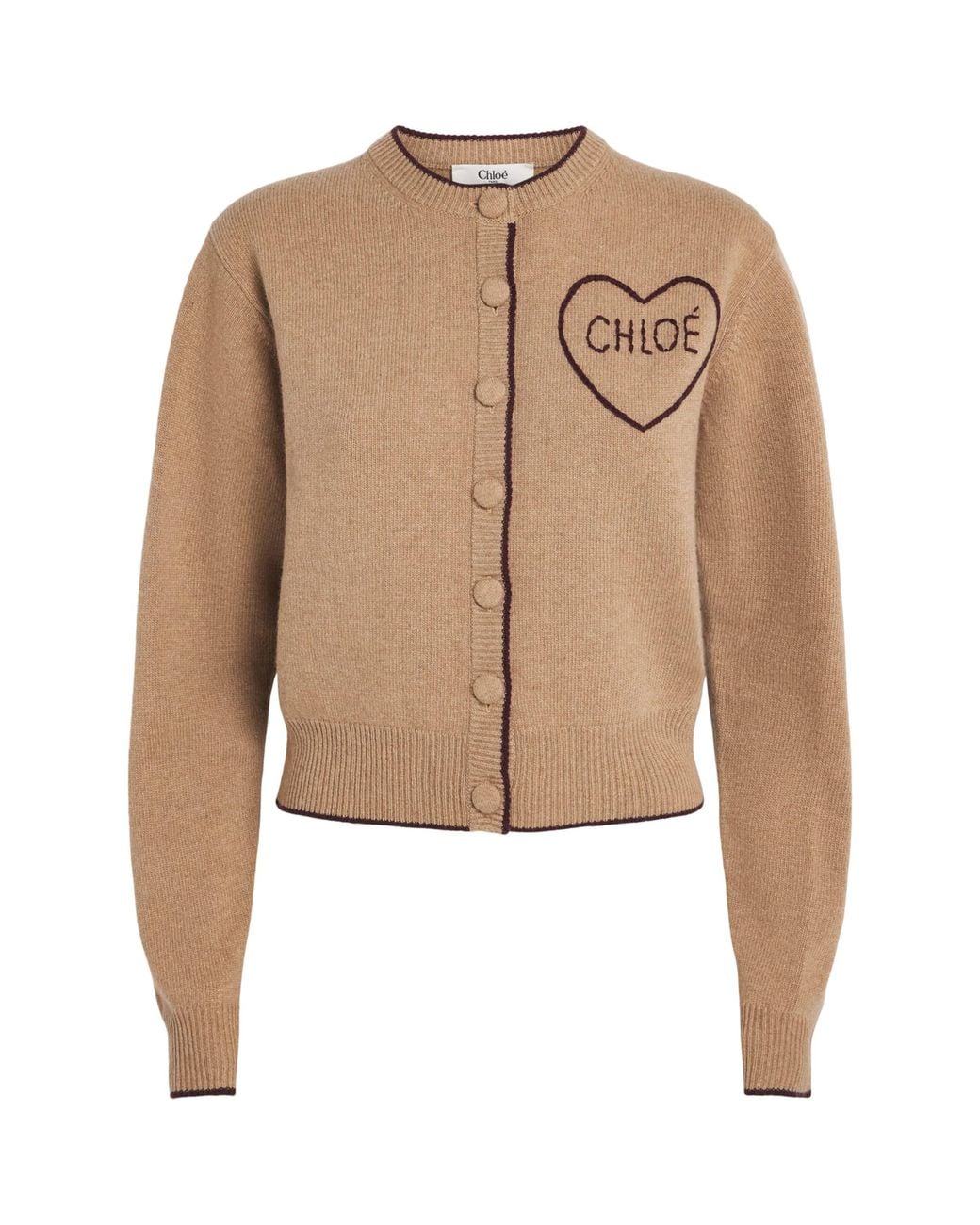 Chloé Natural Wool-Cashmere Heart Logo Cardigan