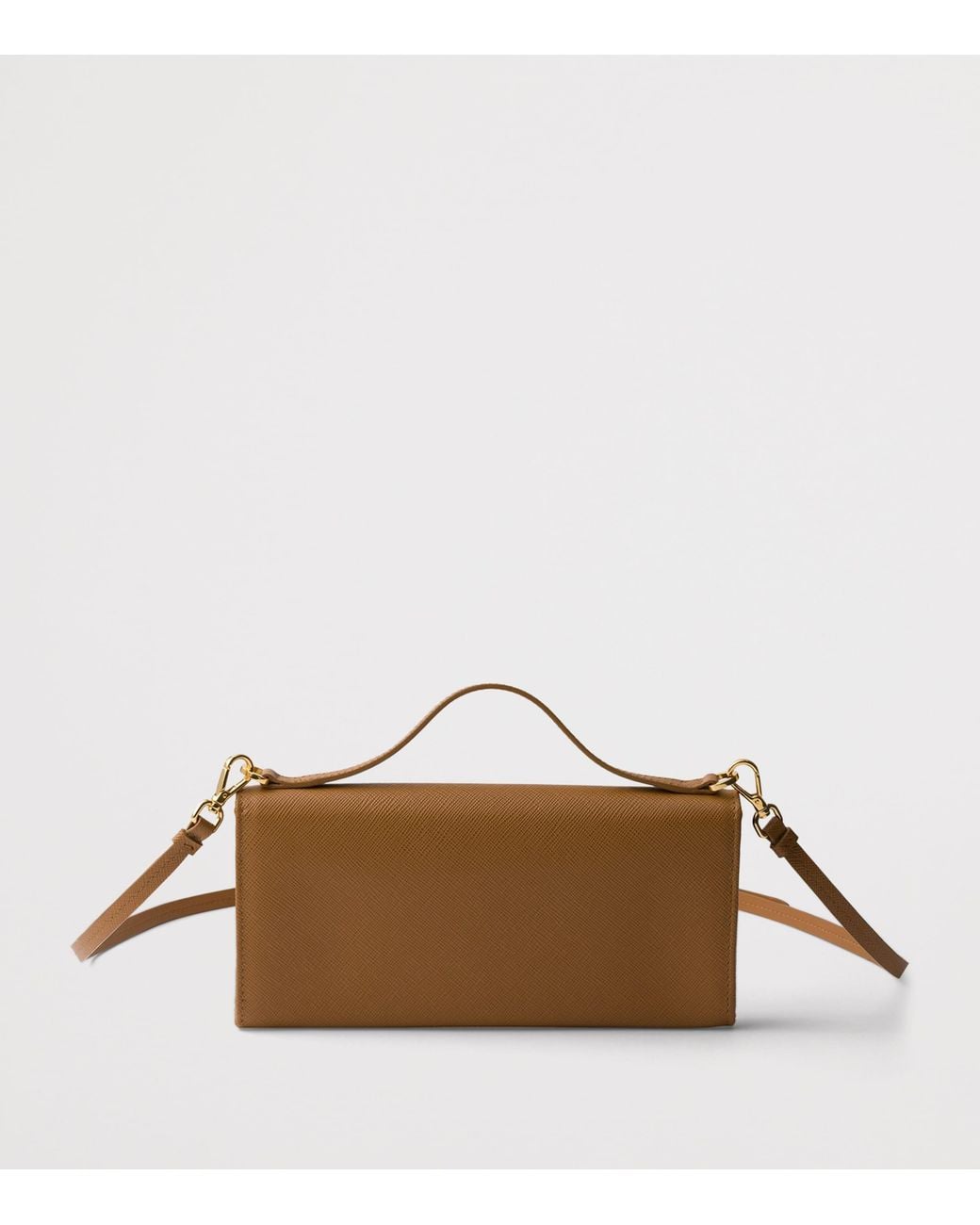 Prada Brown Saffiano Leather Wallet With Shoulder Strap