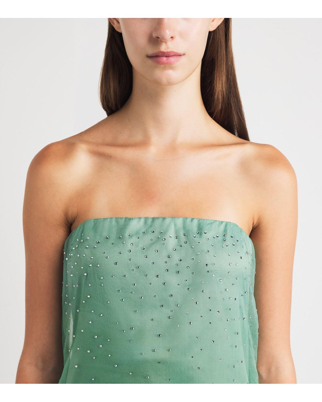 Staud Green Organza Embellished Amara Maxi Dress
