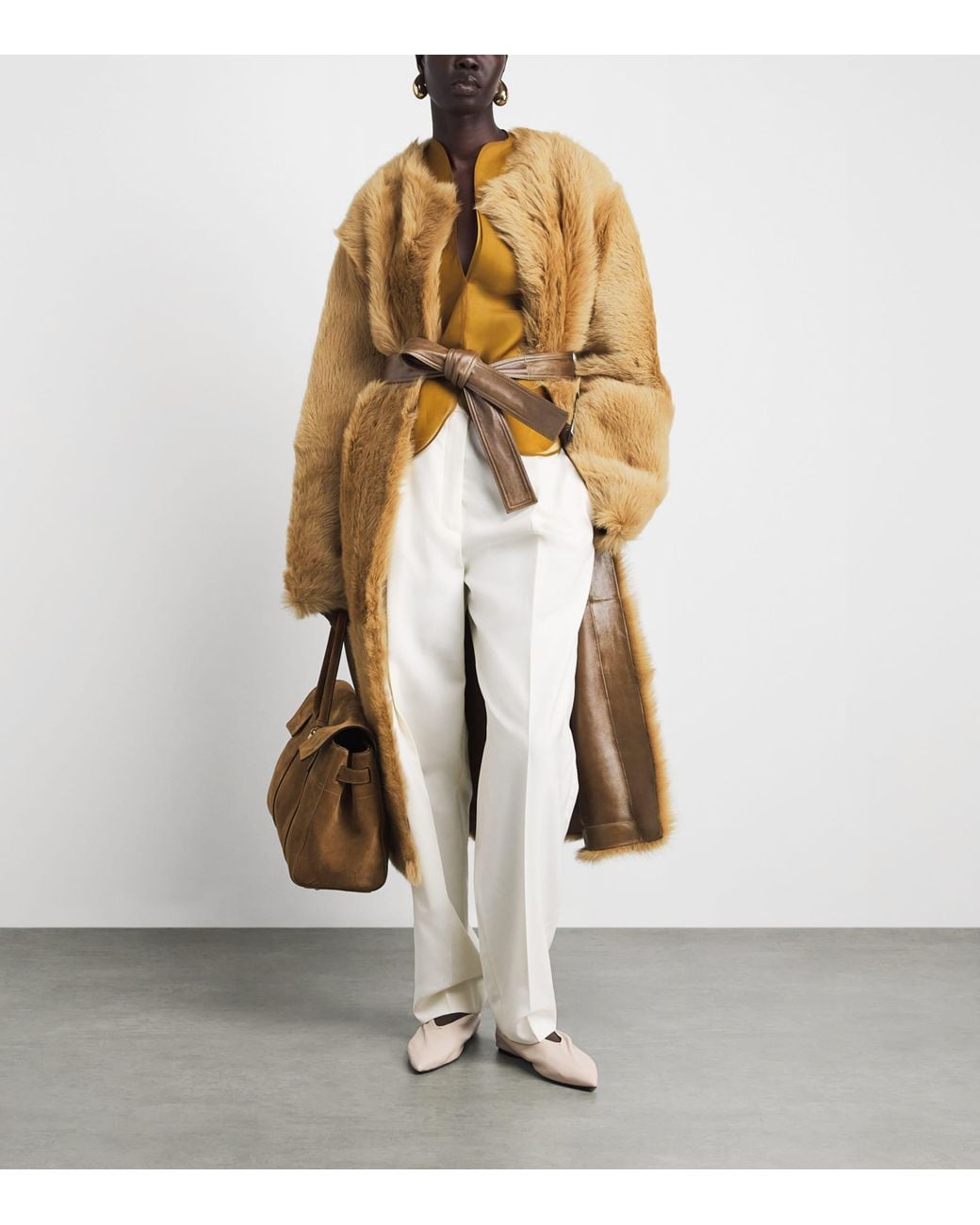 FFORME Natural Reversible Camel Shearling-Leather Coat
