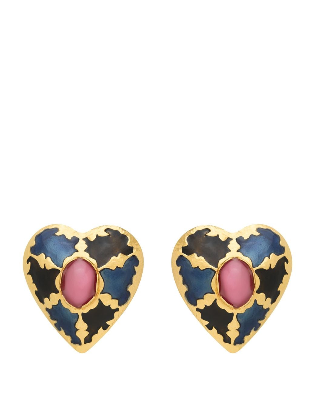 Saint Laurent Blue Enamel Heart Clip-On Earrings for men