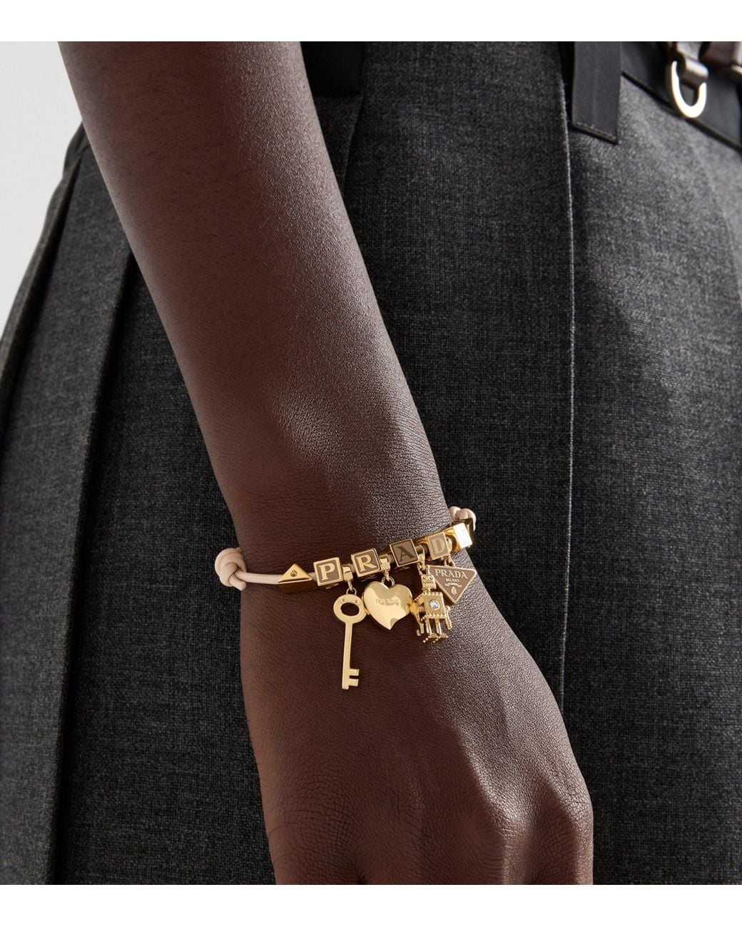 Prada Brown Nappa Leather Charm Bracelet
