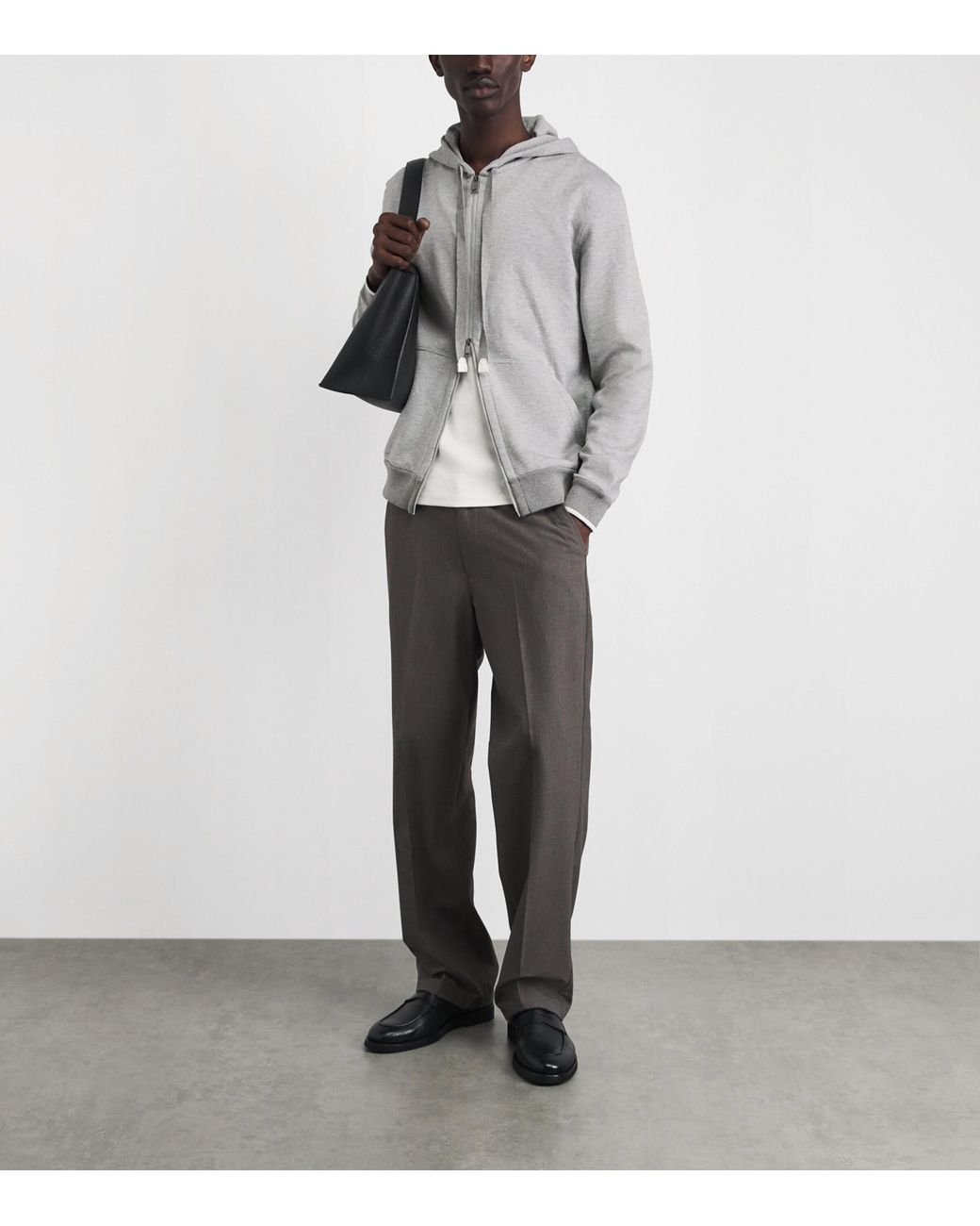 Brioni Gray Stretch-Cotton Zip-Up Hoodie for men