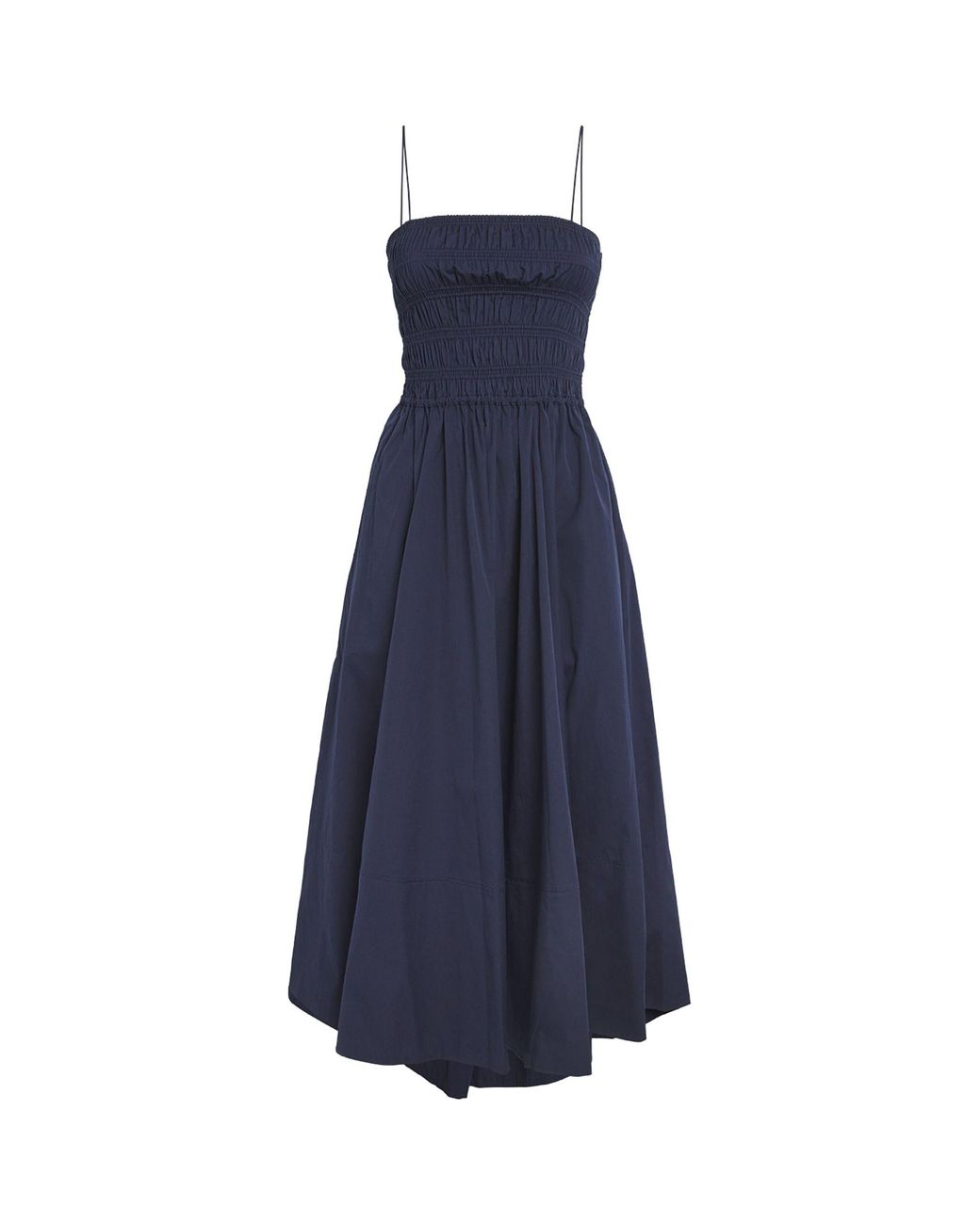 Polo Ralph Lauren Cotton Shirred Midi Dress in Blue | Lyst
