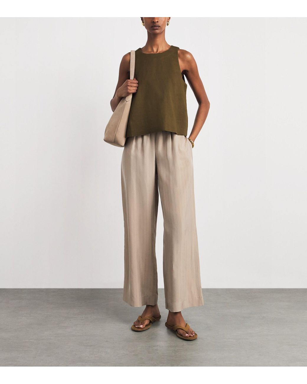 ME+EM Green Linen-Blend Creaseless Shell Top