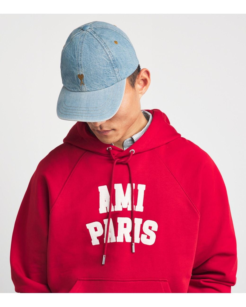 AMI Blue Denim Embroidered Logo Baseball Cap for men