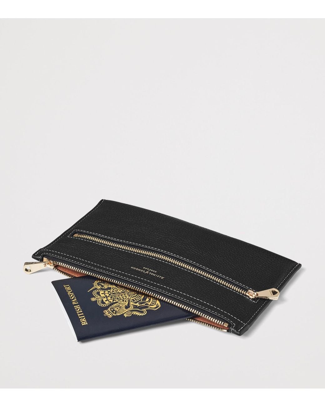 Aspinal Black Grained Leather Hudson Travel Pouch for men