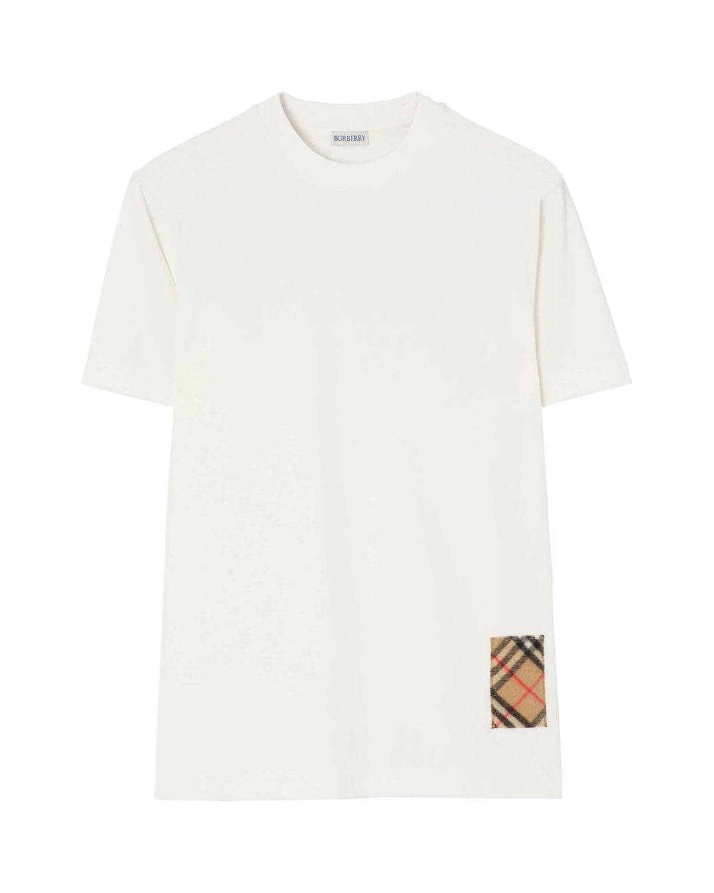 Burberry White Cotton Check-Patch T-Shirt for men
