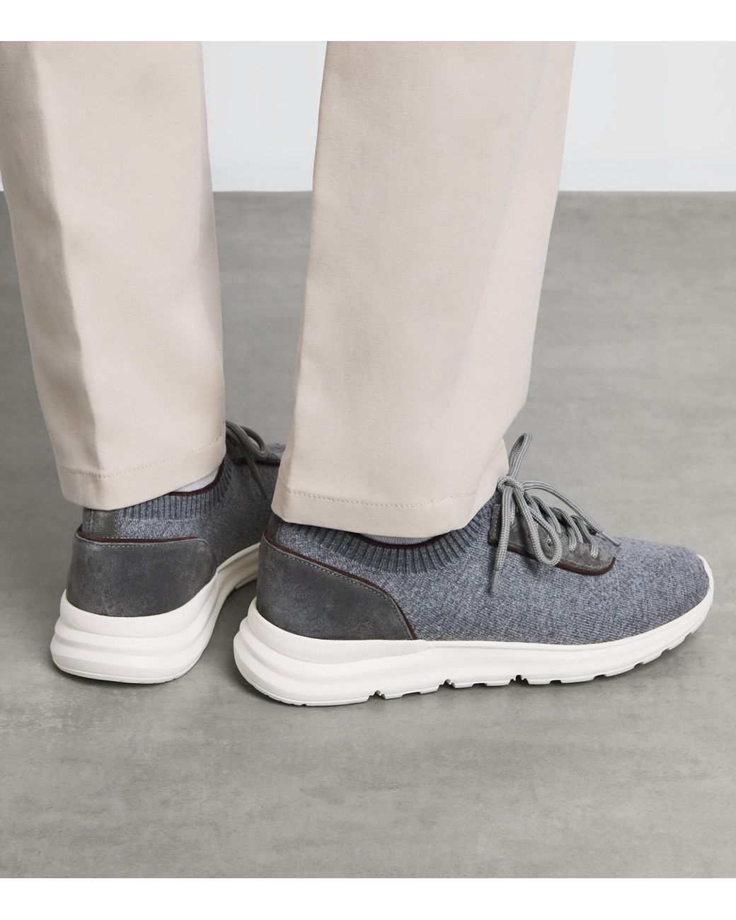 Eleventy Gray Knitted Panel Sneakers for men