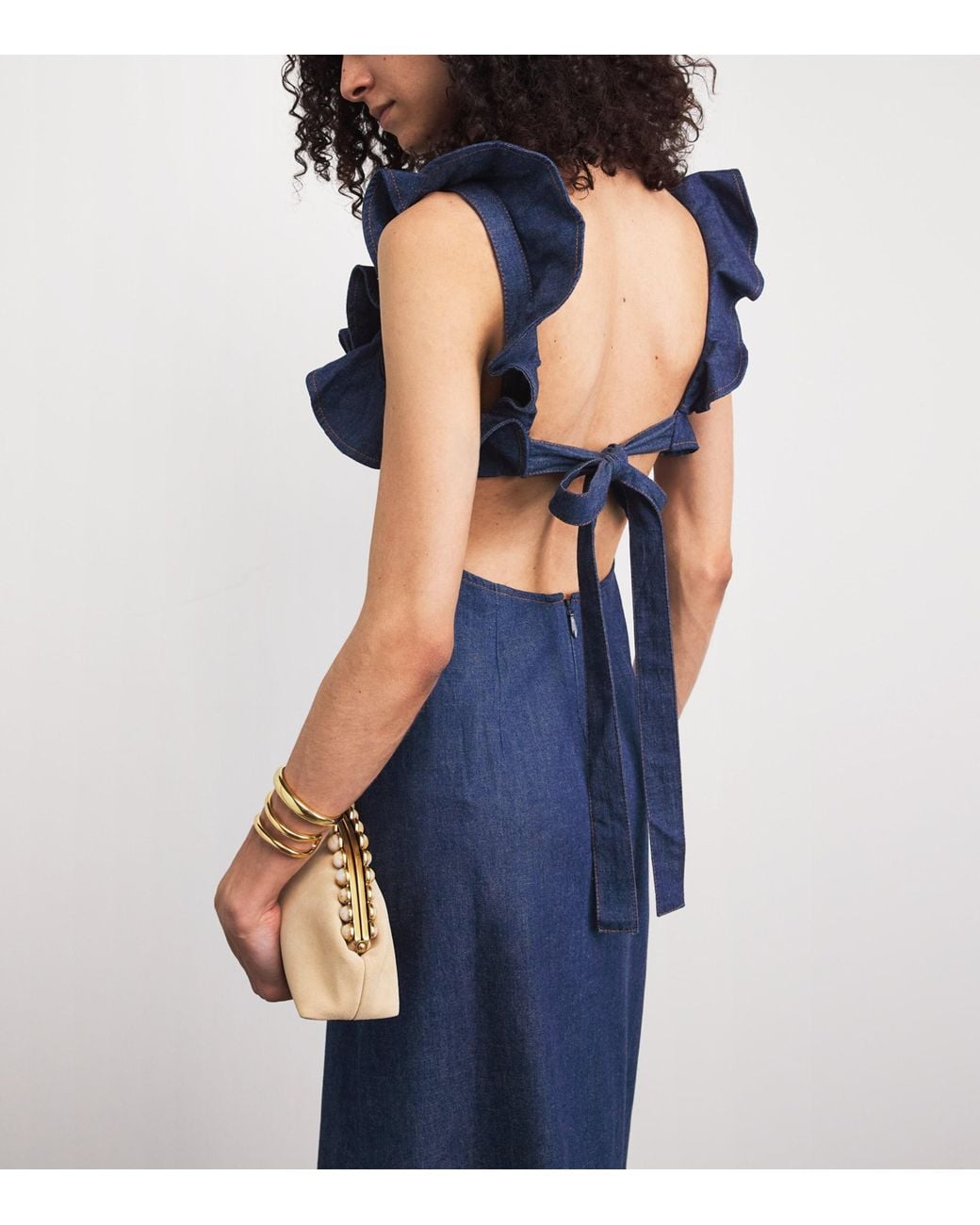 Zimmermann Blue Denim Frilled Aster Midi Dress