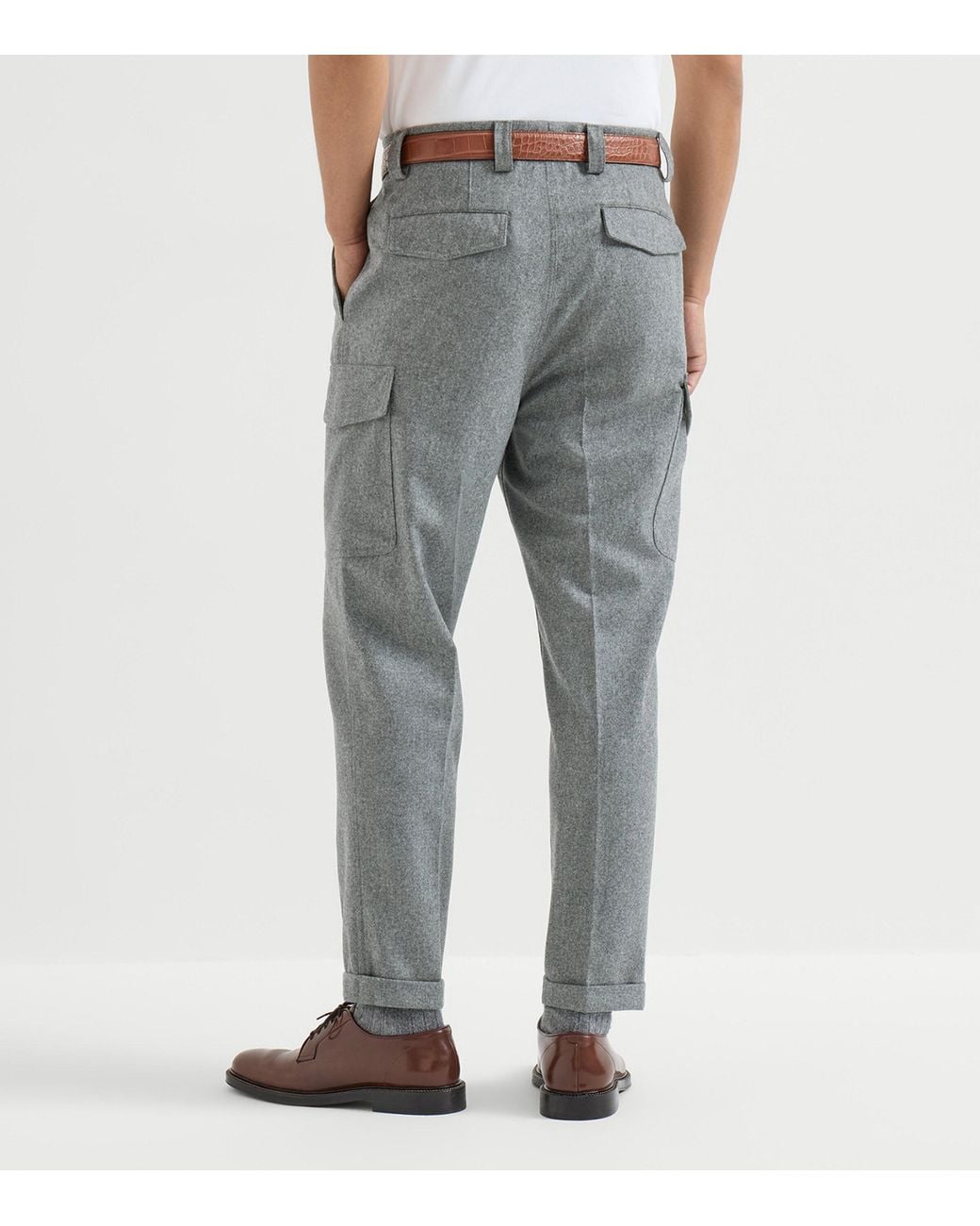 Brunello Cucinelli Gray Virgin Wool Flannel Trousers for men