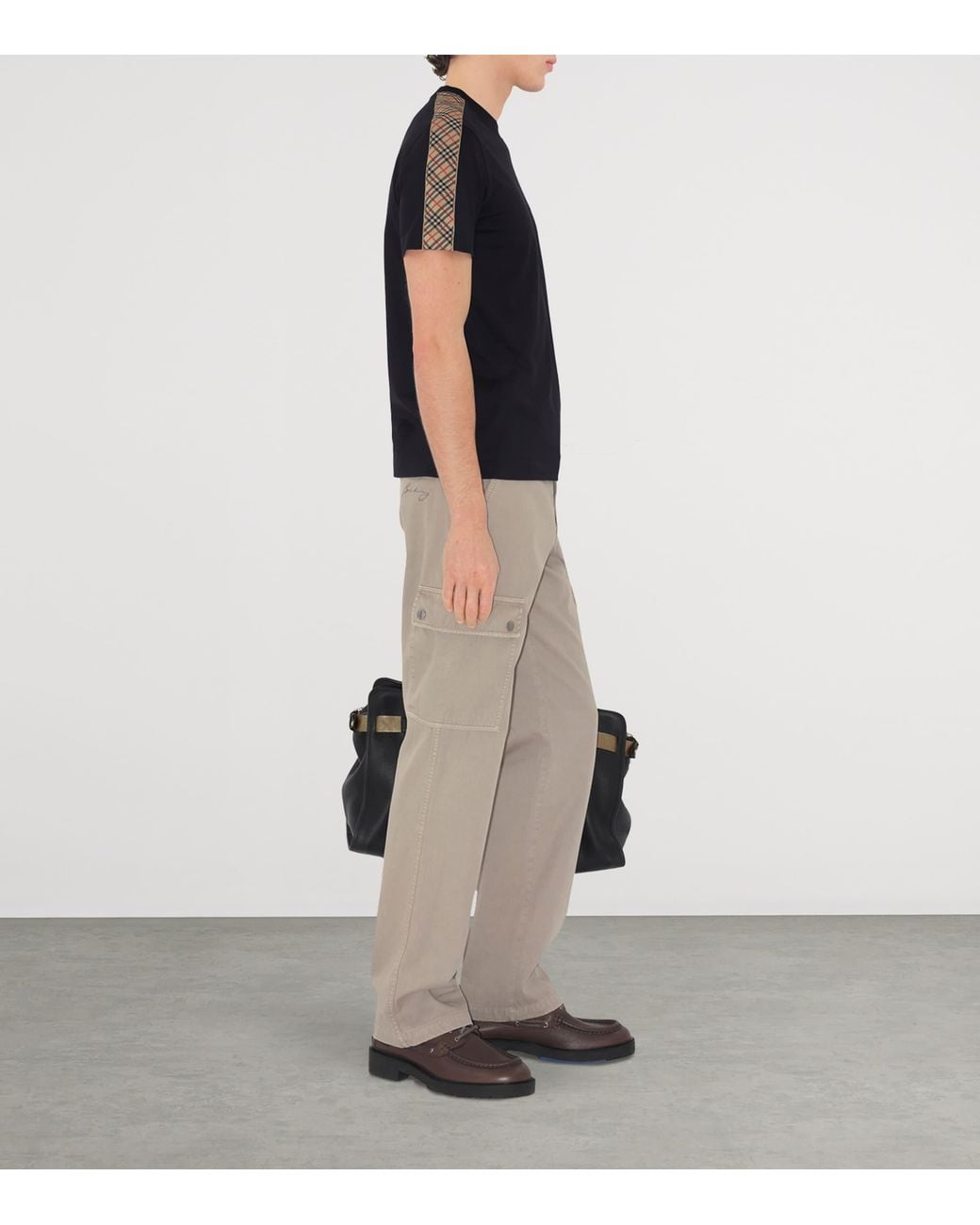 Burberry Black Check-Trim Ekd T-Shirt for men