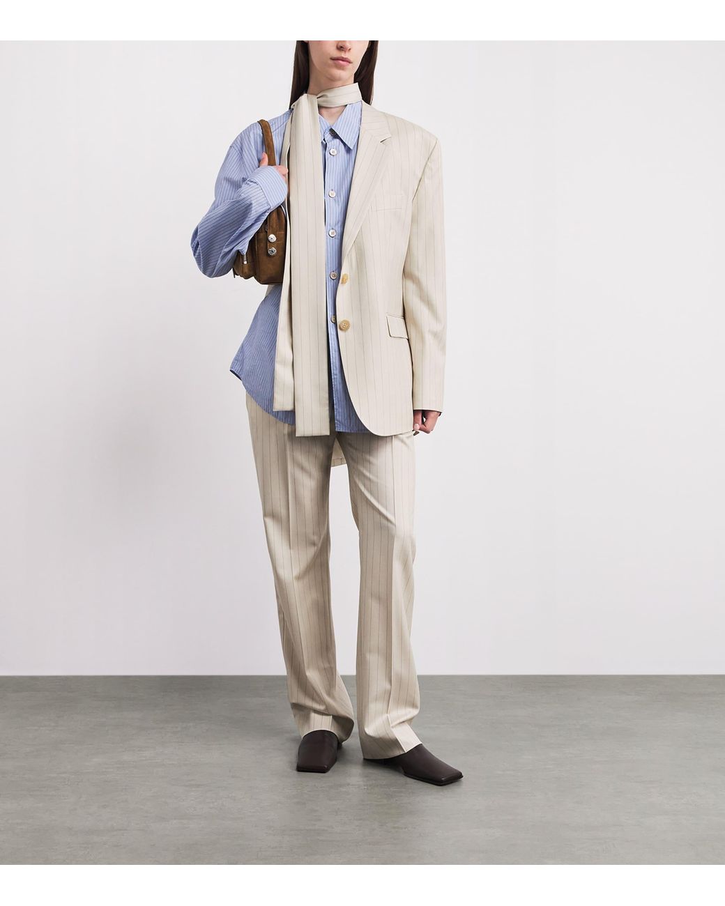 Acne Natural Wool Pinstripe Straight Trousers