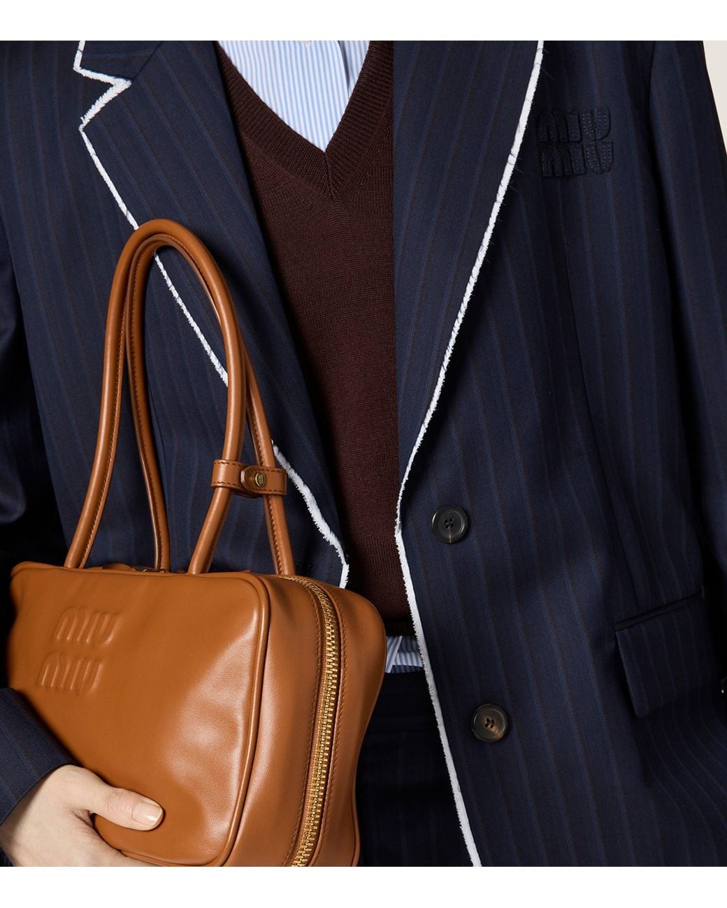 Miu Miu Blue Wool Pinstripe Blazer