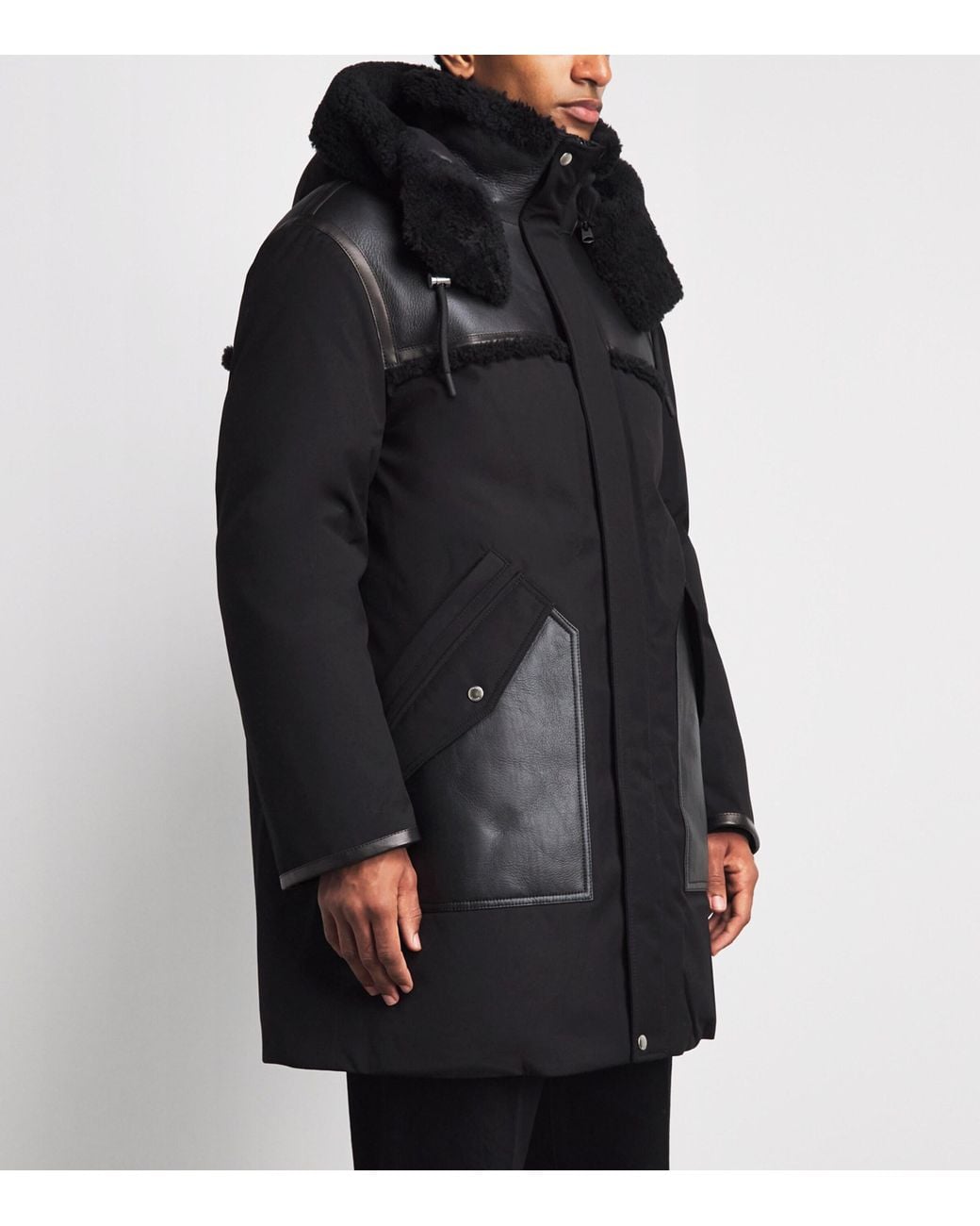 Mackage Black Shearling-Trim Down Bear Coat for men
