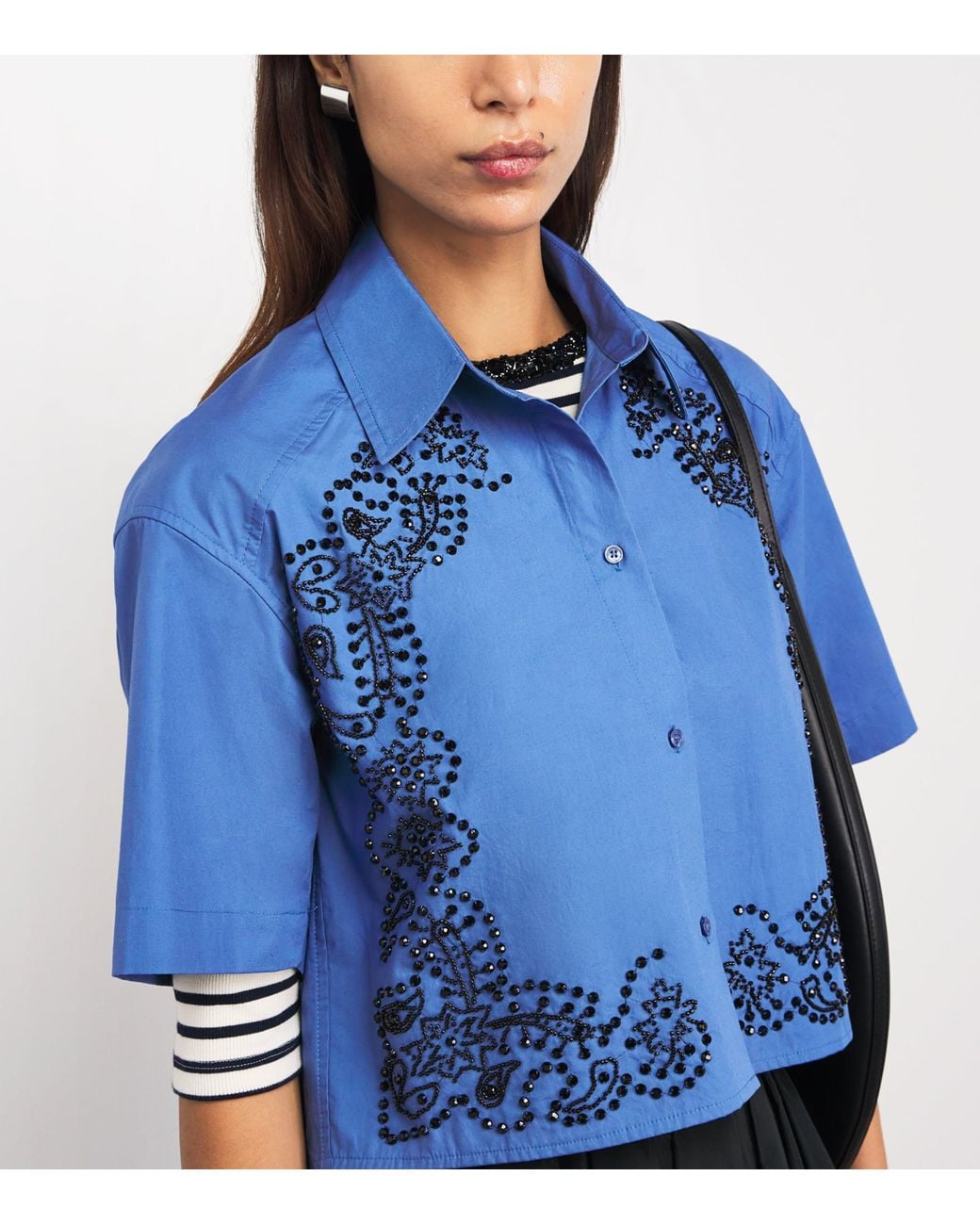 Sandro Blue Cotton Embellished Shirt