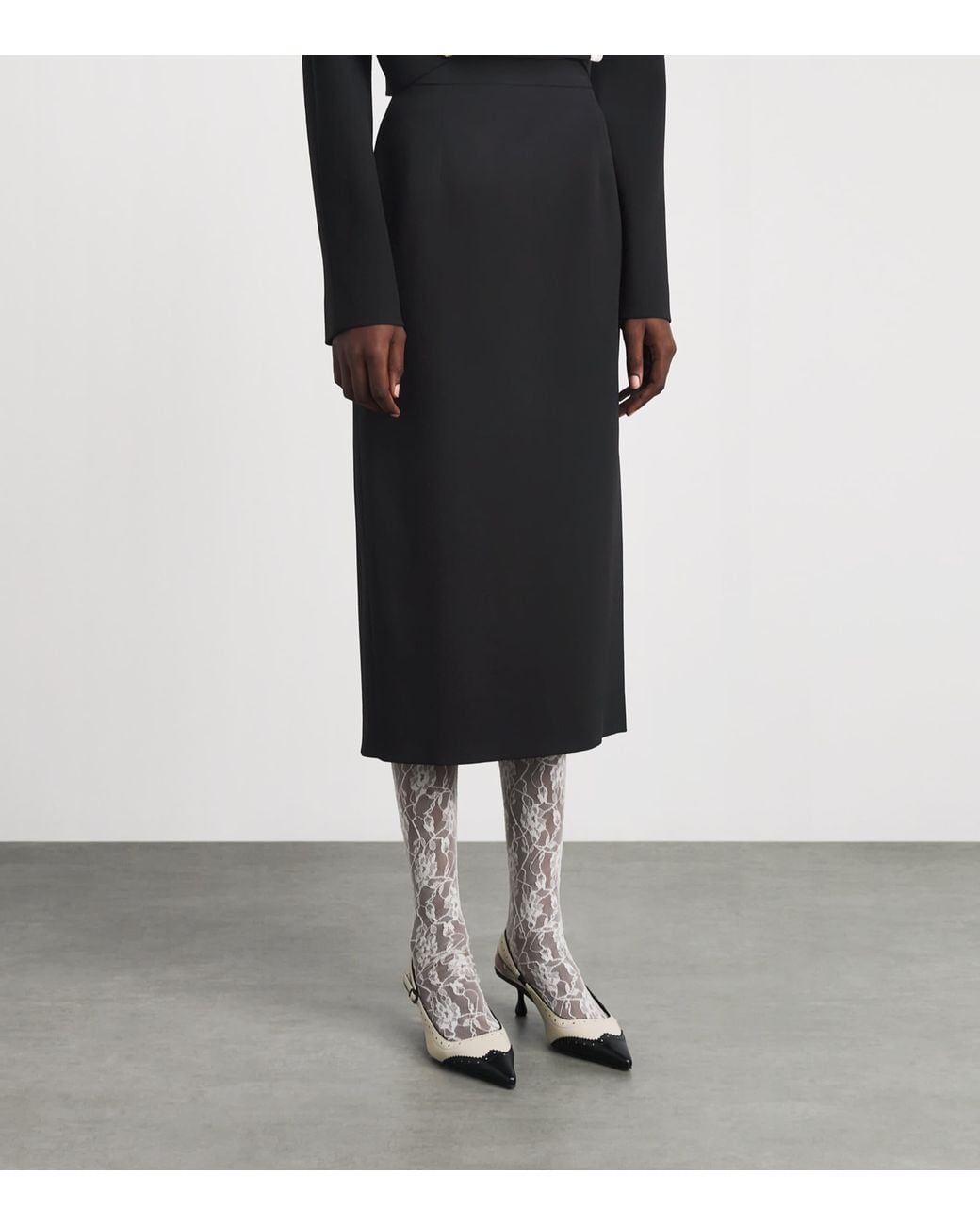 Alessandra Rich Black Virgin Wool-Blend Midi Pencil Skirt