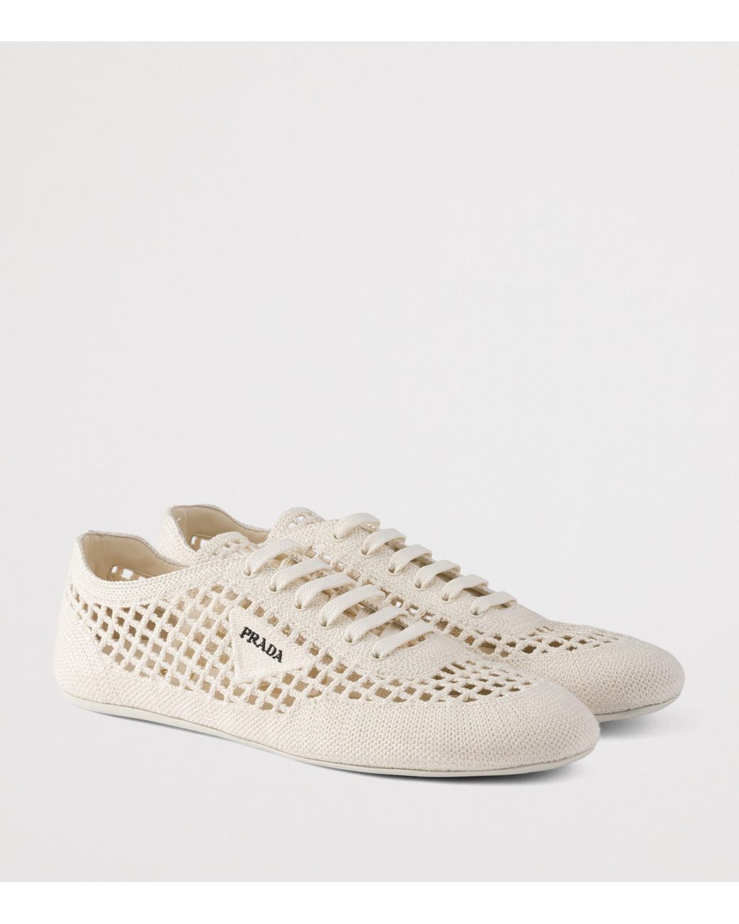 Prada White Cotton Crochet Collapse Sneakers