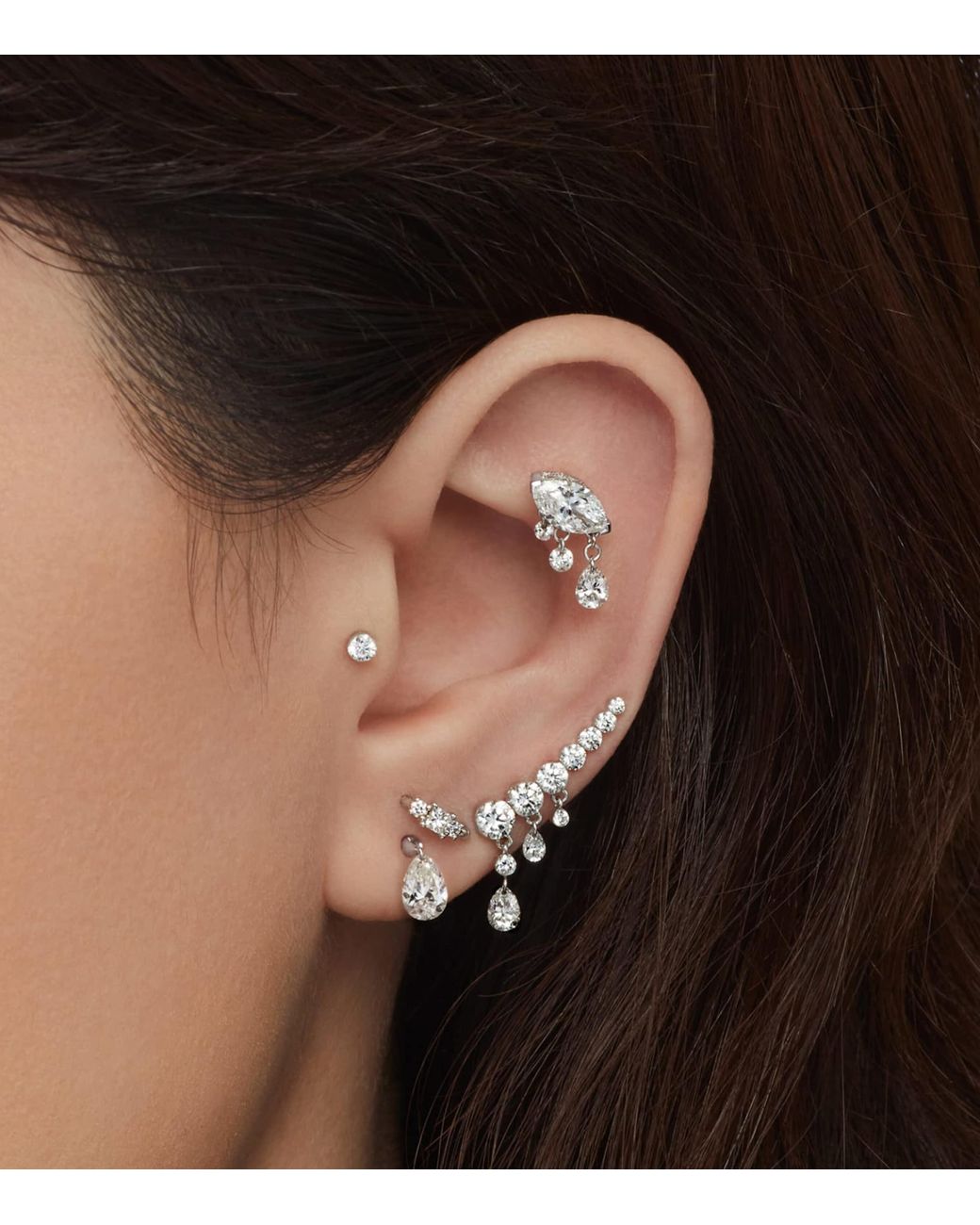 Maria Tash White Floating Pear Diamond Charm Single Stud Earring