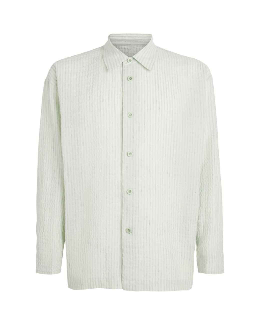 IM MEN White Cotton-Linen Stripe Shrink Shirt for men