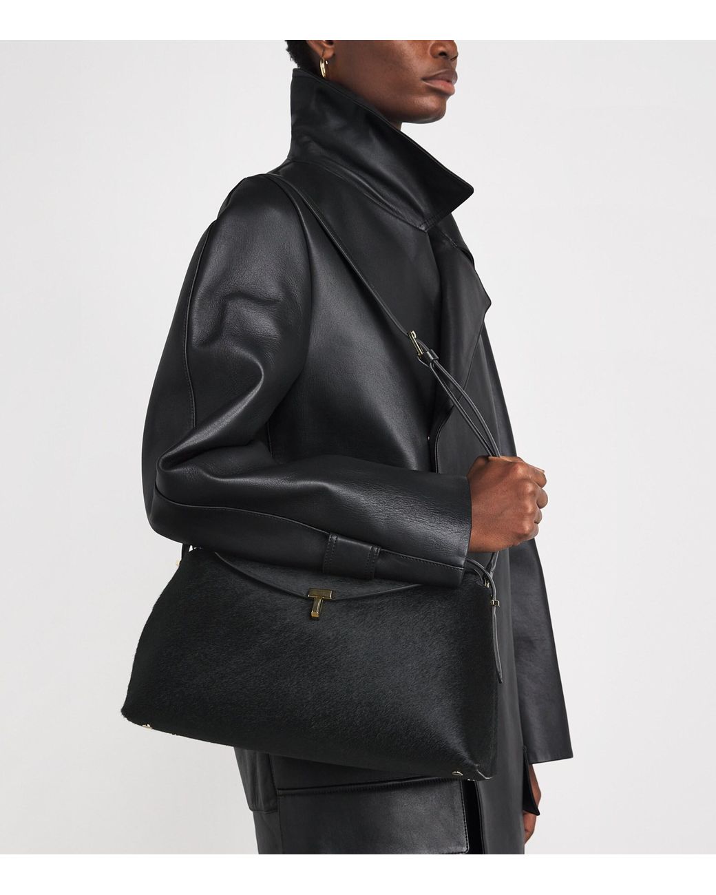 Totême Black Pony Hair T-Lock Top-Handle Bag