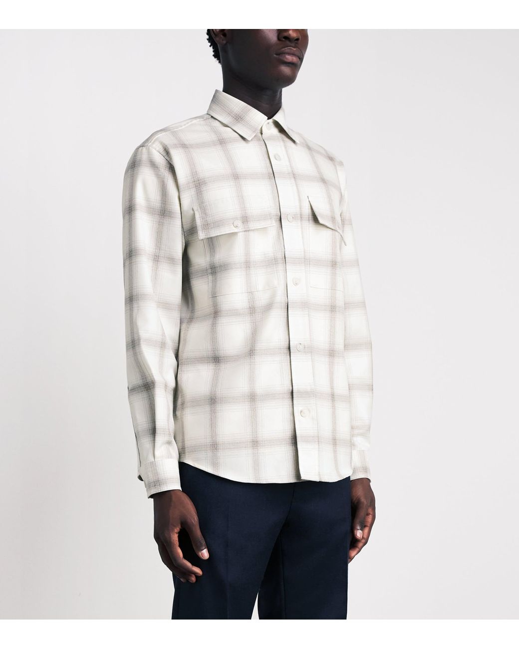 Boss White Virgin Wool-Cotton Check Shirt for men