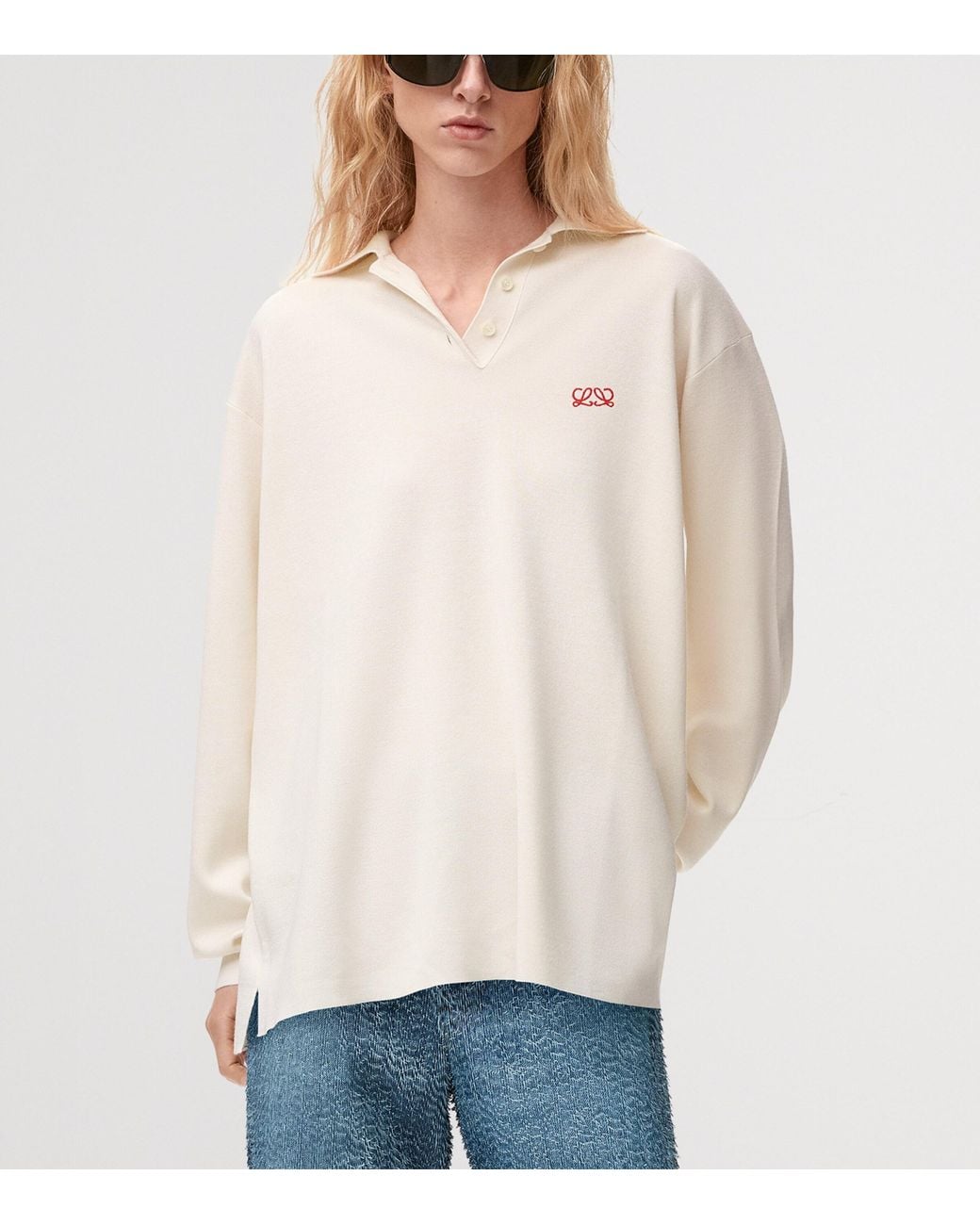 Loewe White Cashmere-Blend Polo Sweater
