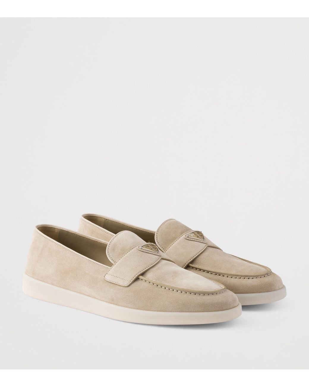 Prada Natural Suede Triangle Loafers for men