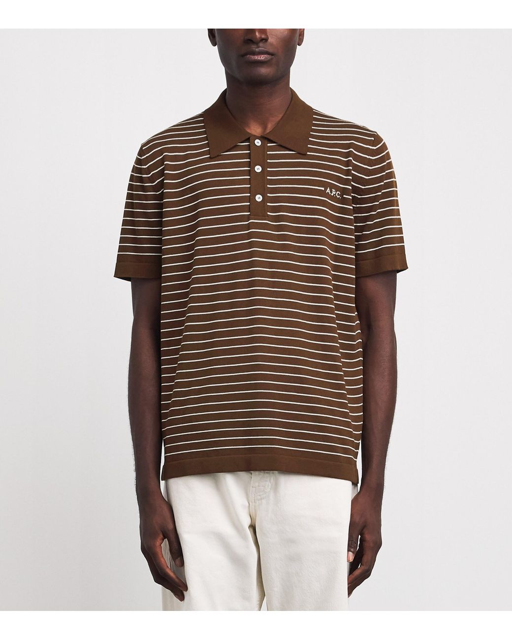 A.P.C. Brown Cotton Stripe Tristan Polo Shirt for men