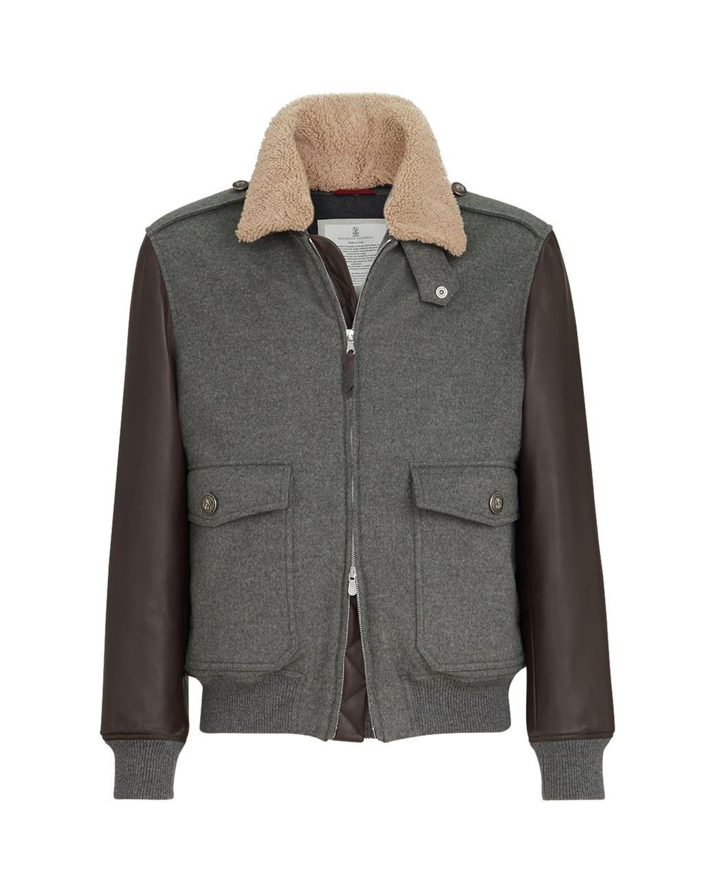 Brunello Cucinelli Gray Cashmere Bomber Jacket for men
