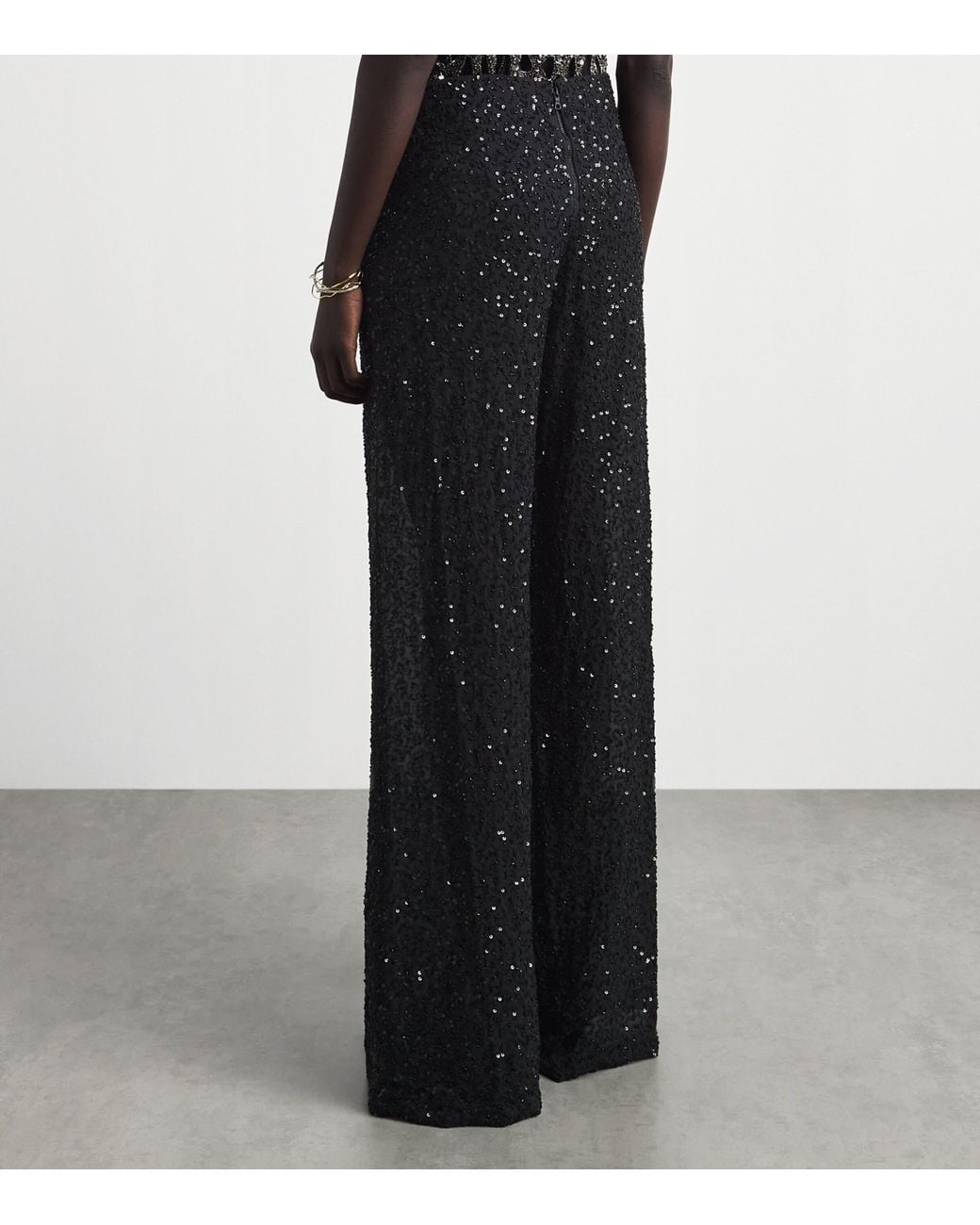 Alice + Olivia Black Sequin Athena Wide-Leg Trousers