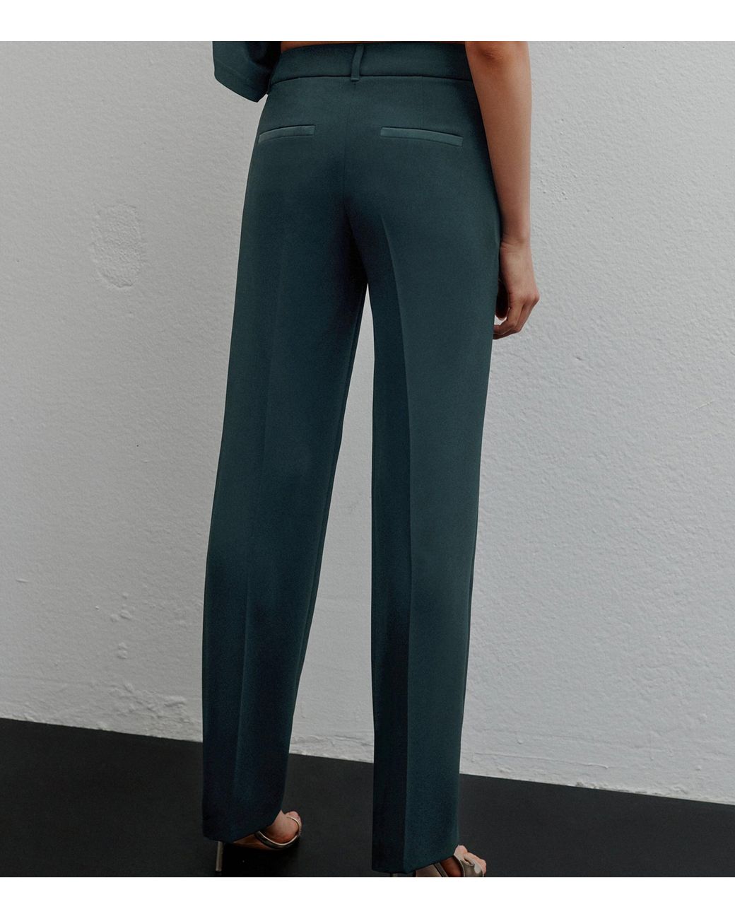 Marella Green Envers Satin Straight Trousers