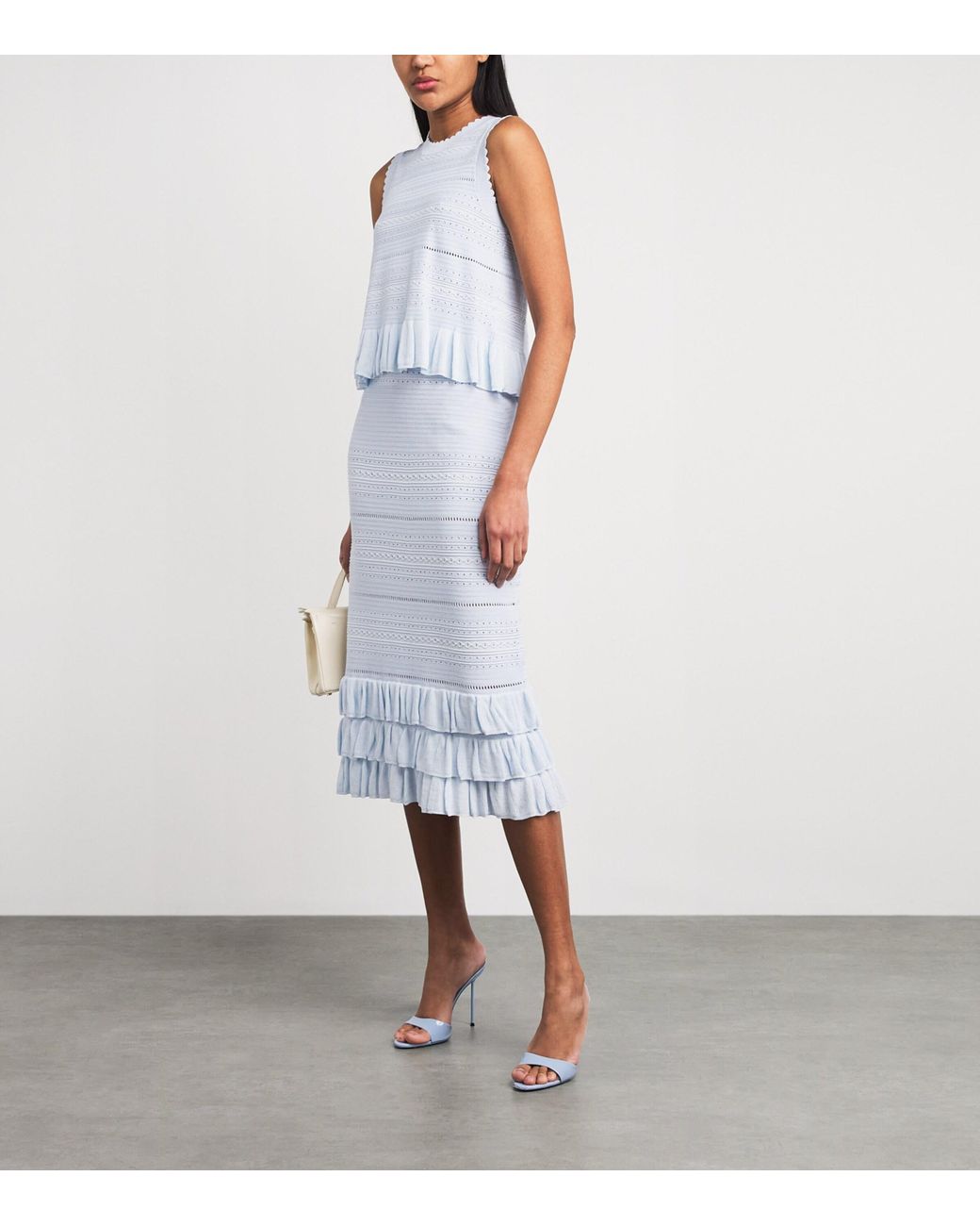Maje White Ruffled Pointelle Knit Top
