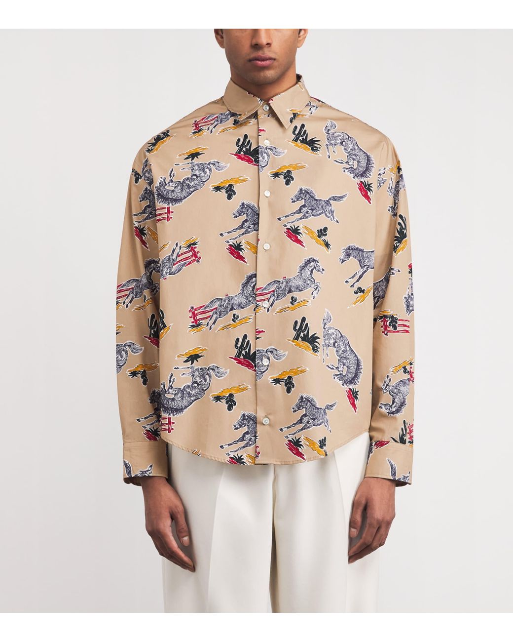 AMI Natural Cotton Horse Print Shirt for men