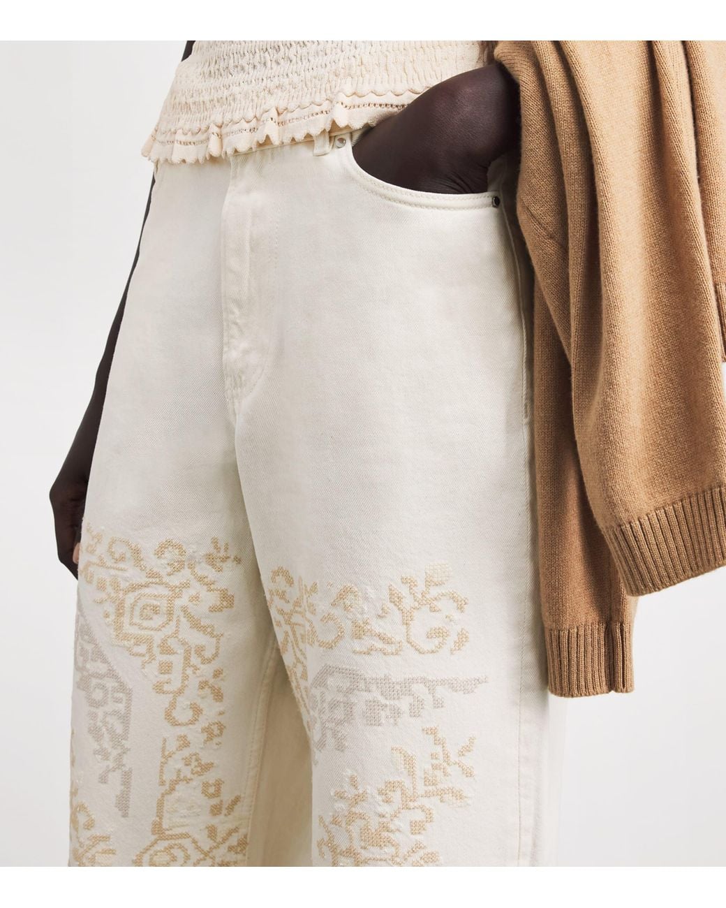 Claudie Pierlot White Embroidered Wide-Leg Jeans
