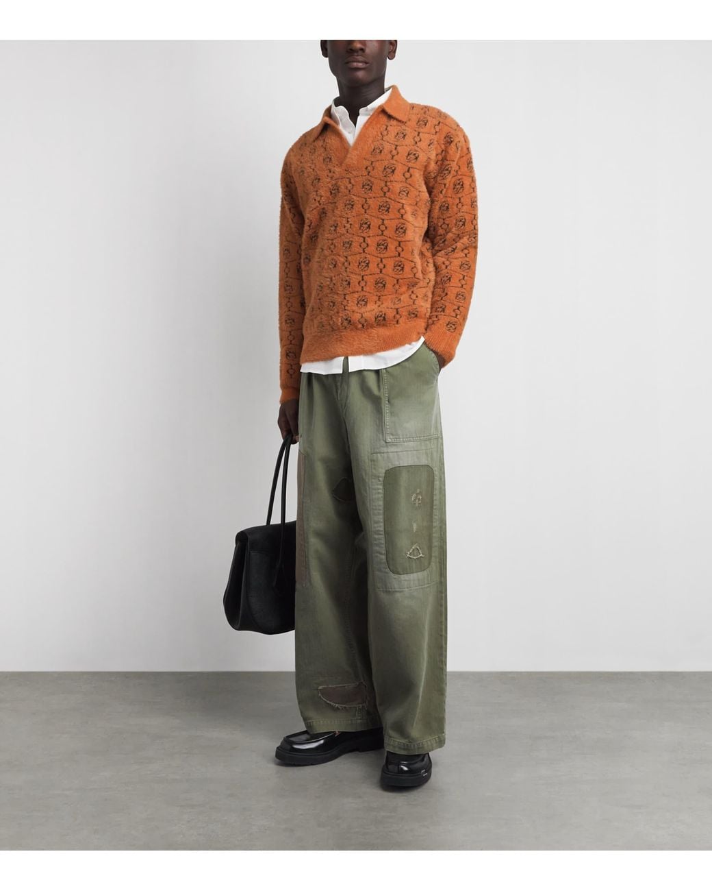 Drole de Monsieur Brown Monogram Jacquard Polo Sweater for men