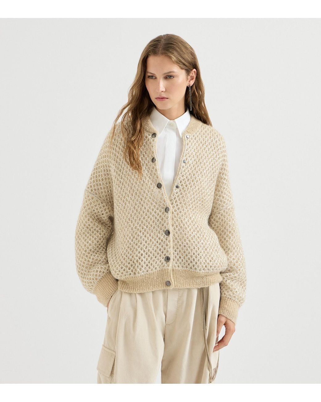 Brunello Cucinelli Natural Mohair-Blend Embellished Bomber Jacket