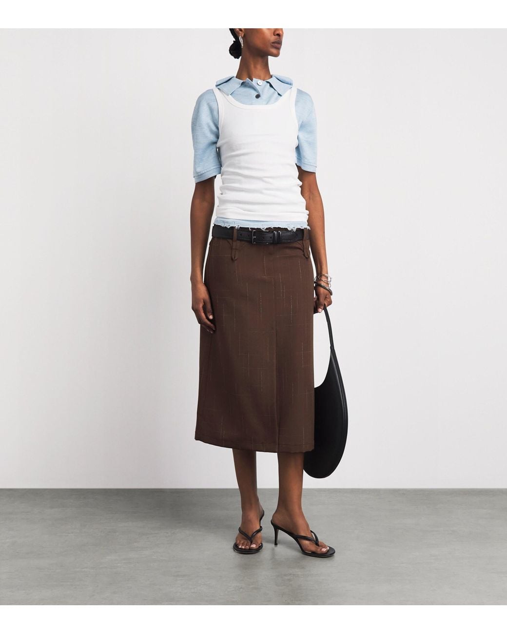 Tory Burch Brown Stretch-Wool Midi Skirt