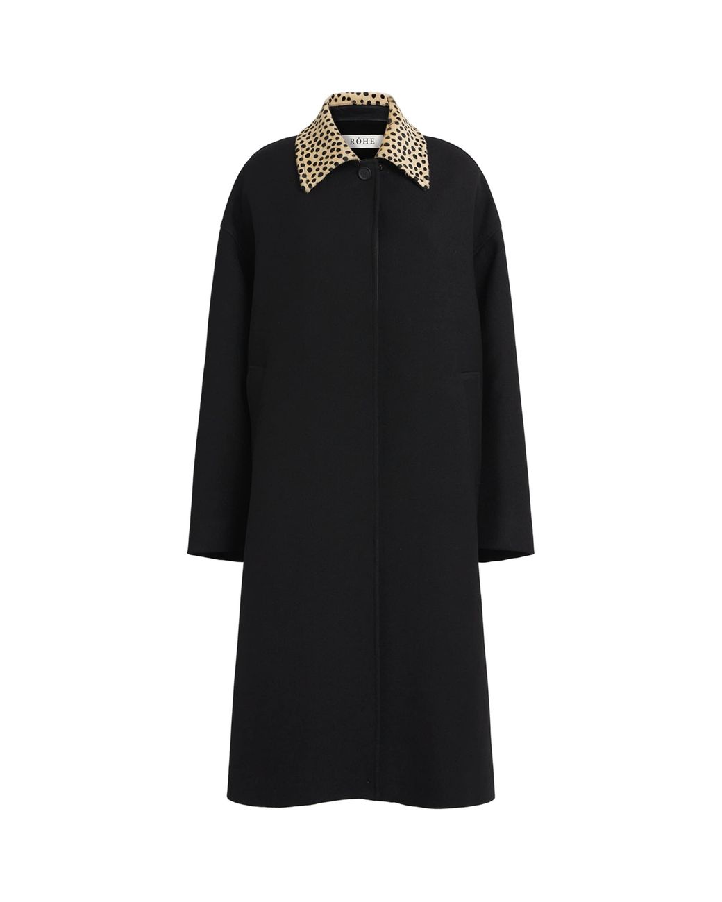 Rohe Black Wool Cheetah-Collar Coat