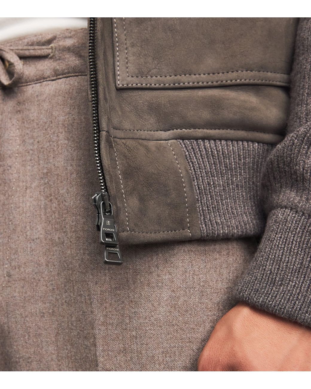 FIORONI CASHMERE Brown Suede-Wool Bomber Jacket for men