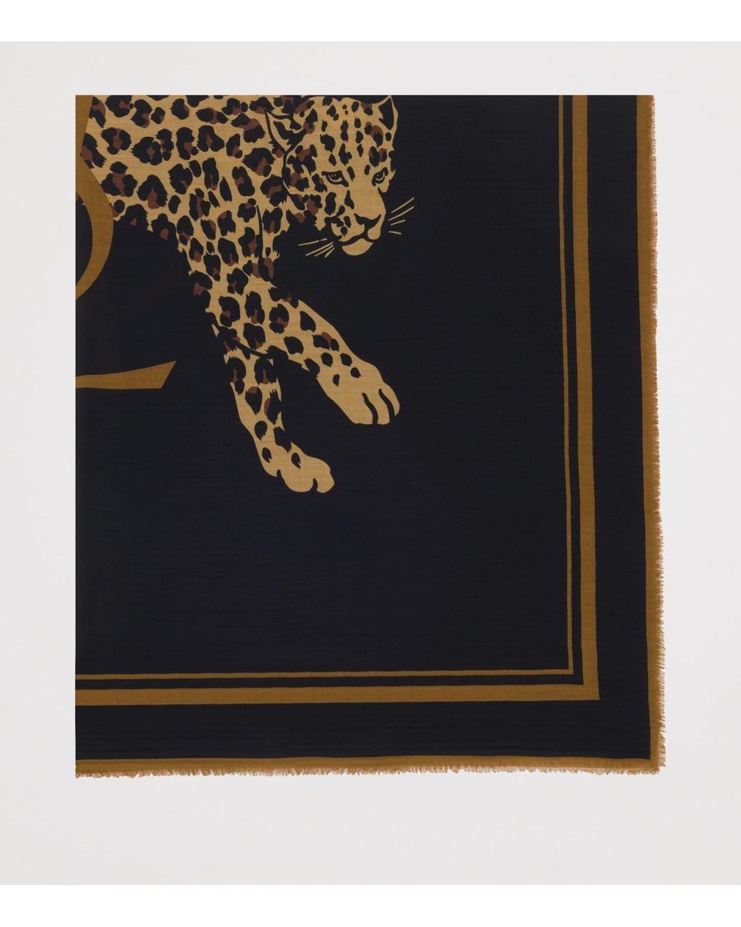 Saint Laurent Black Wool Leopard Grande Carre Scarf