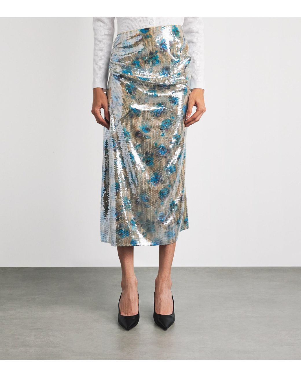 Tory Burch Blue Sequin Midi Skirt