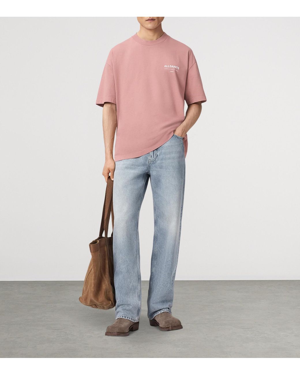 AllSaints Pink Cotton Backstage T-Shirt for men