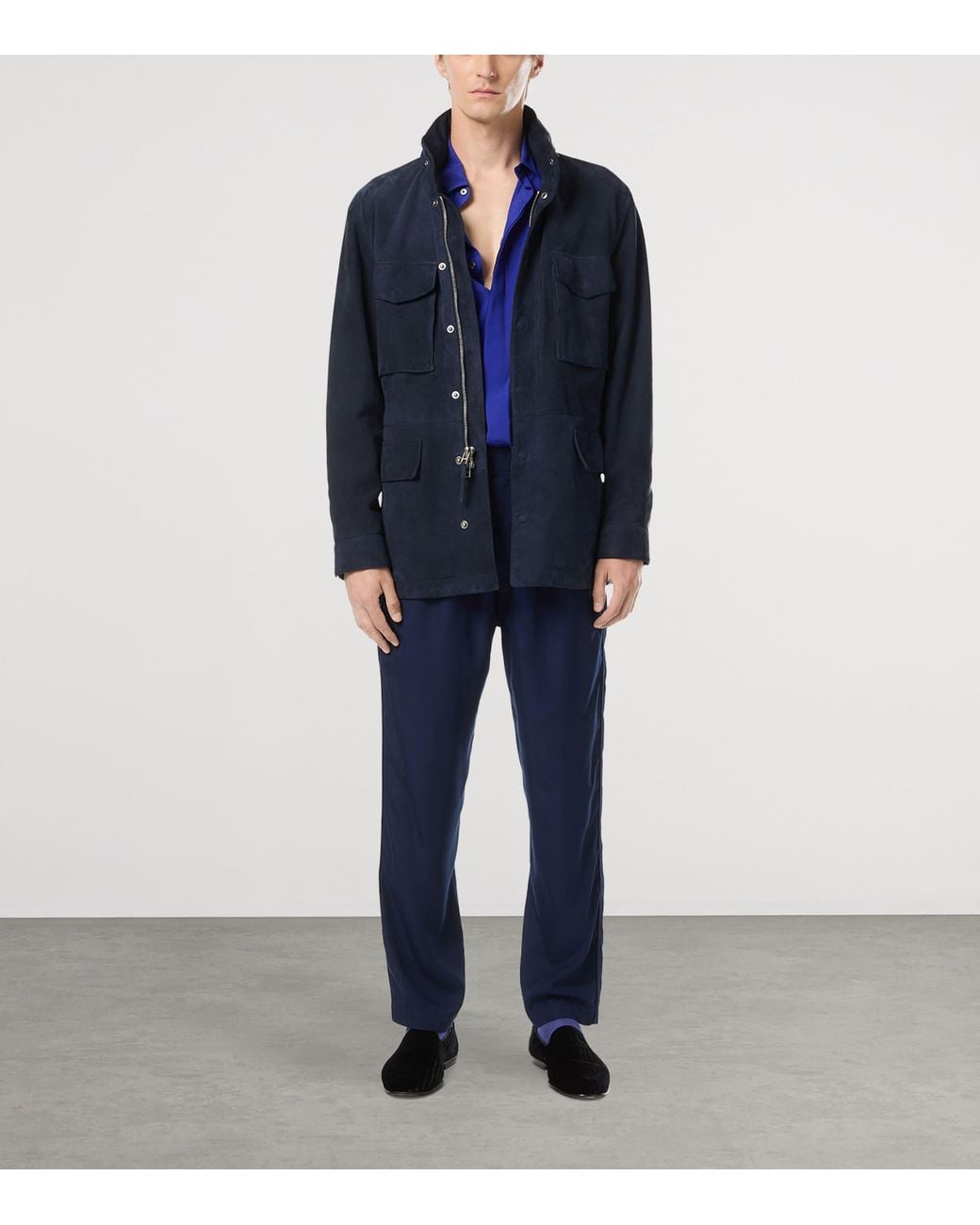Tom Ford Blue Suede Four-Pocket Jacket for men