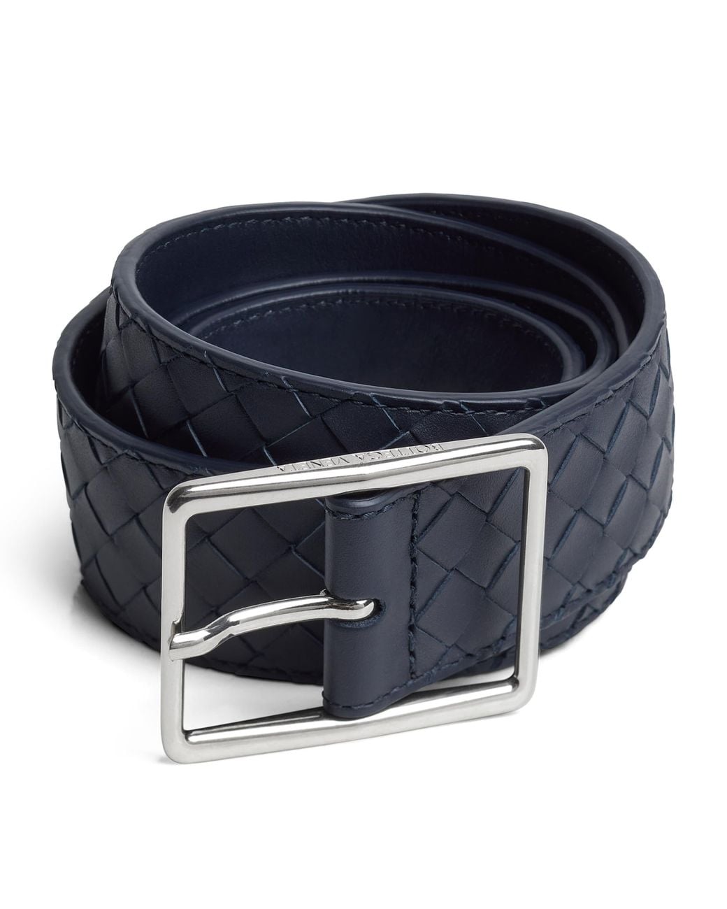 Bottega Veneta Blue Leather Intrecciato Piccolo Belt for men