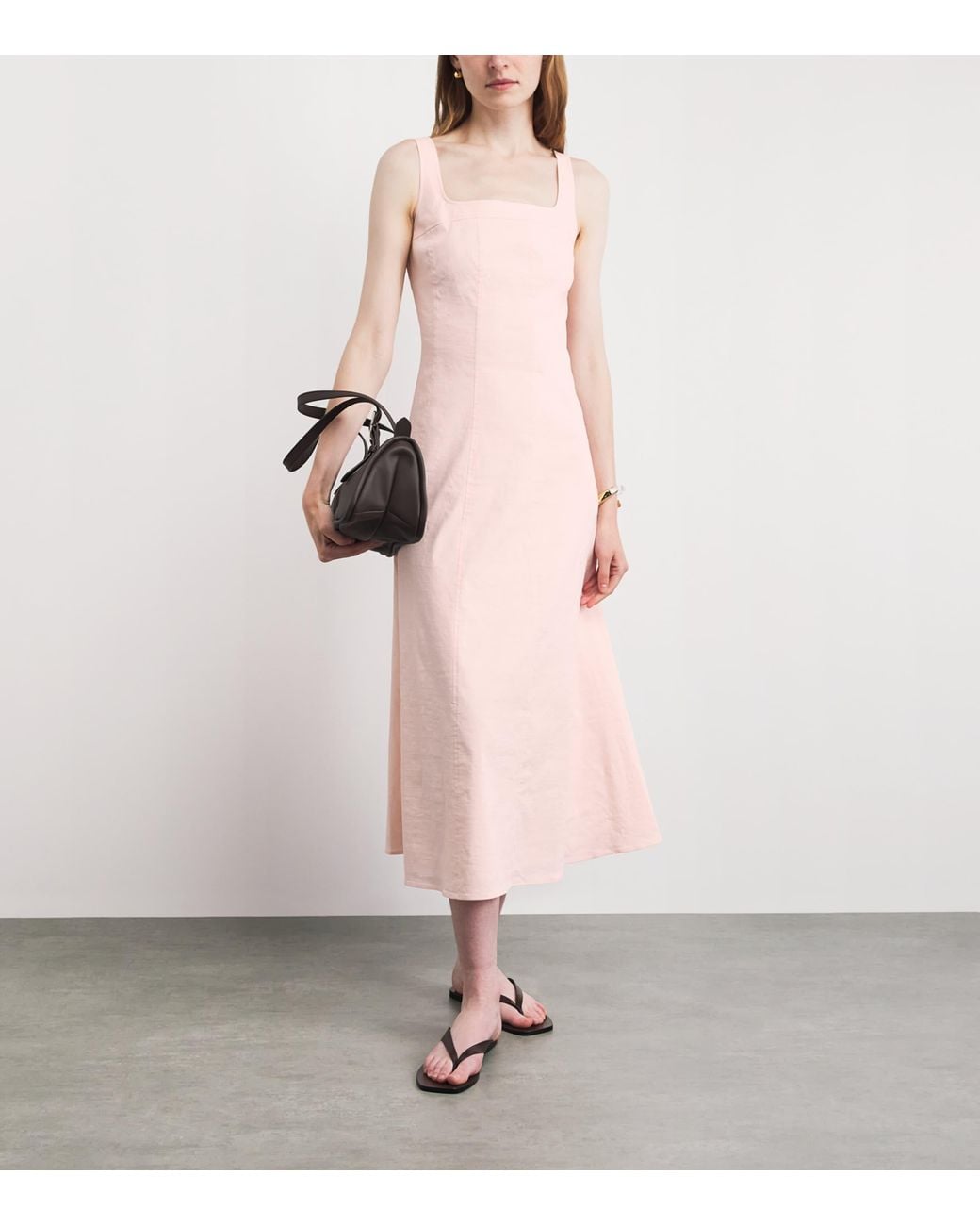Theory Pink Linen-Blend Square-Neck Midi Dress