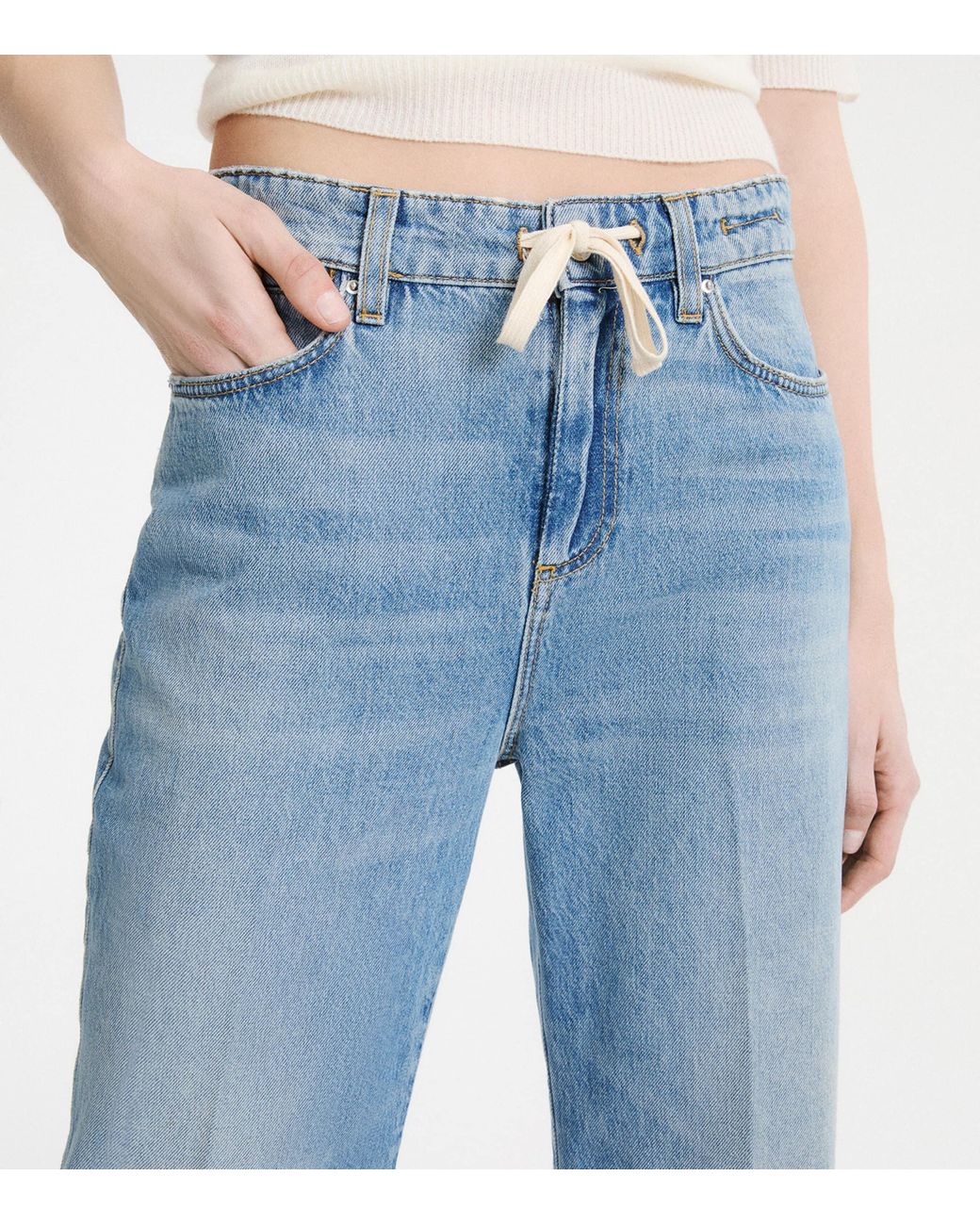 Marella Blue Drawstring High-Rise Wide-Leg Jeans