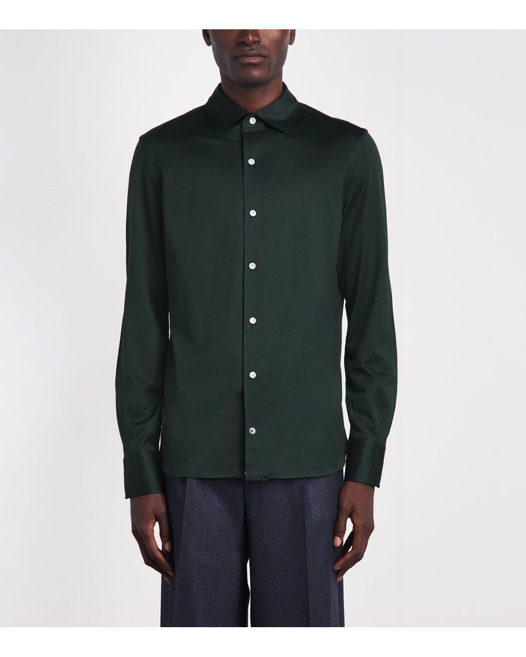 Isaia Green Cotton Jersey Sport Shirt for men
