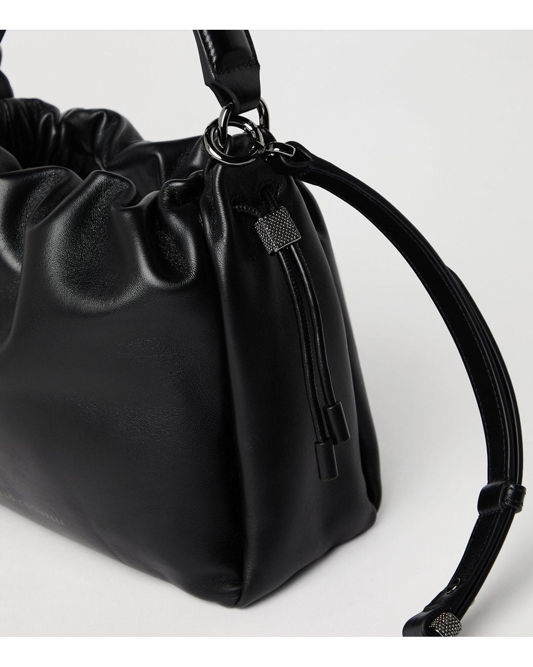Brunello Cucinelli Black Small Leather Mellow Bucket Bag